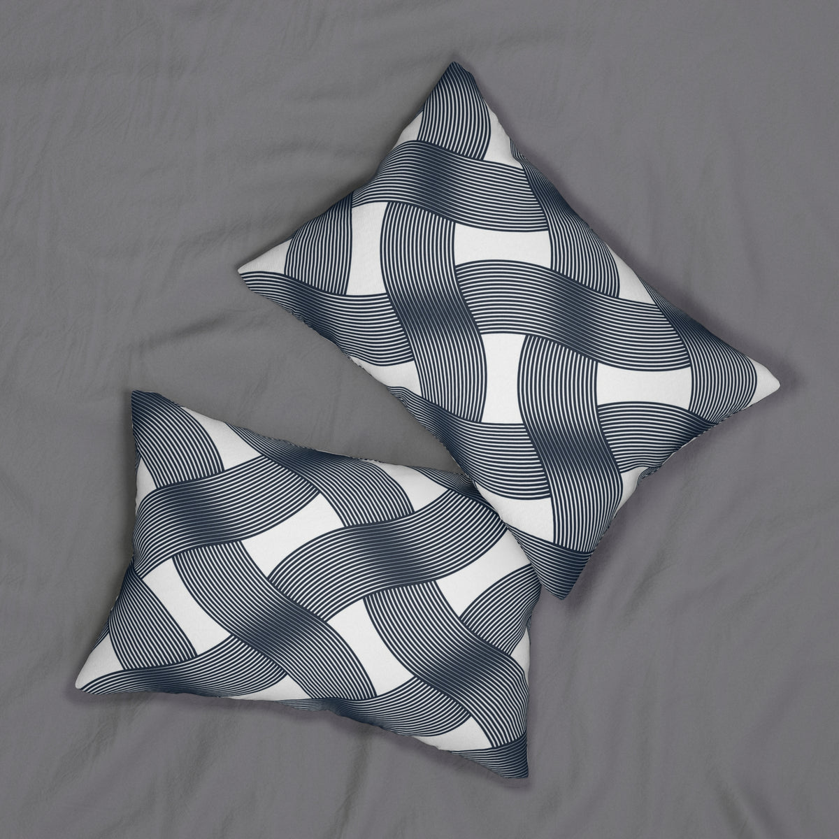 Navy White Deco Basketweave Lumbar Pillow 14x20, Coastal Accent Pillow