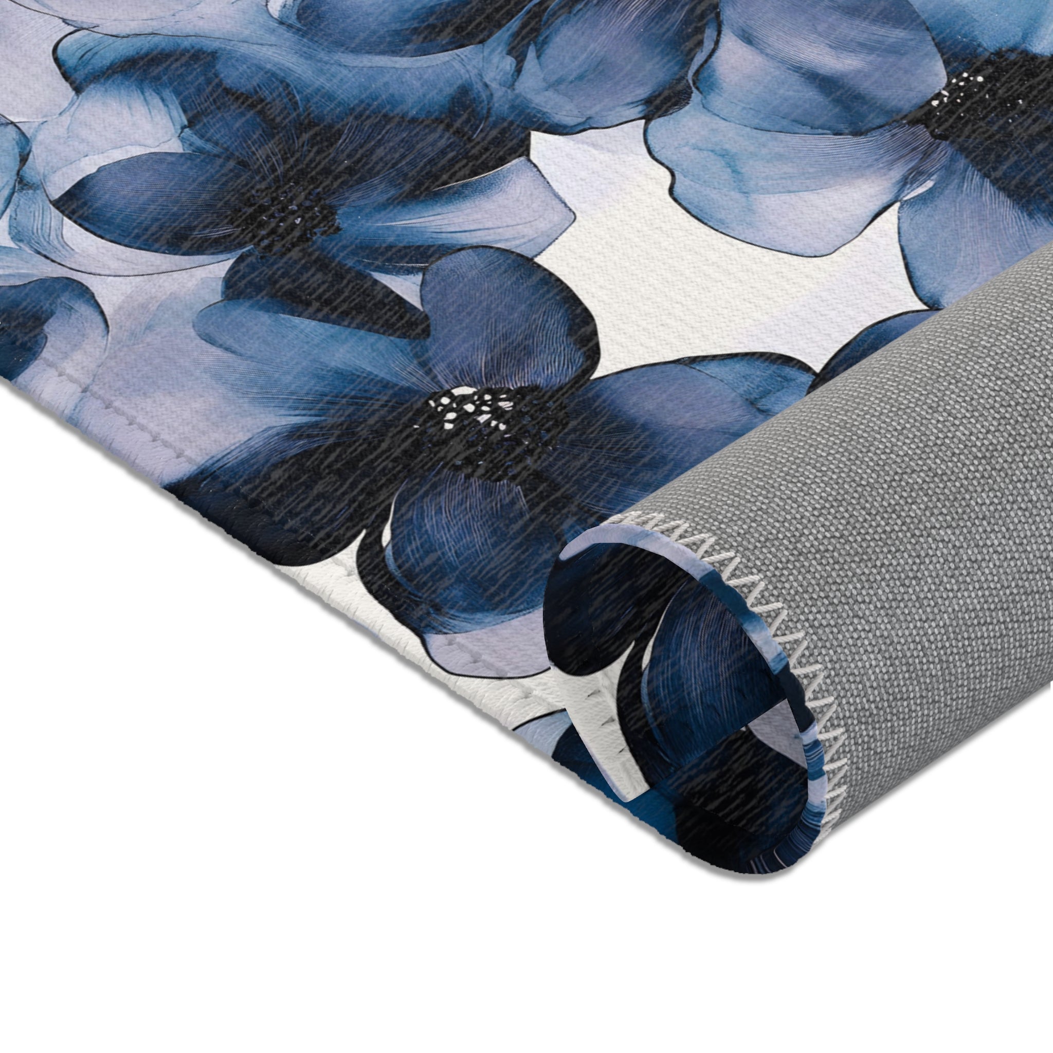 Abstract Area Rug | Floral Navy Blue, Liquid Ink Watercolor Artsy Rug