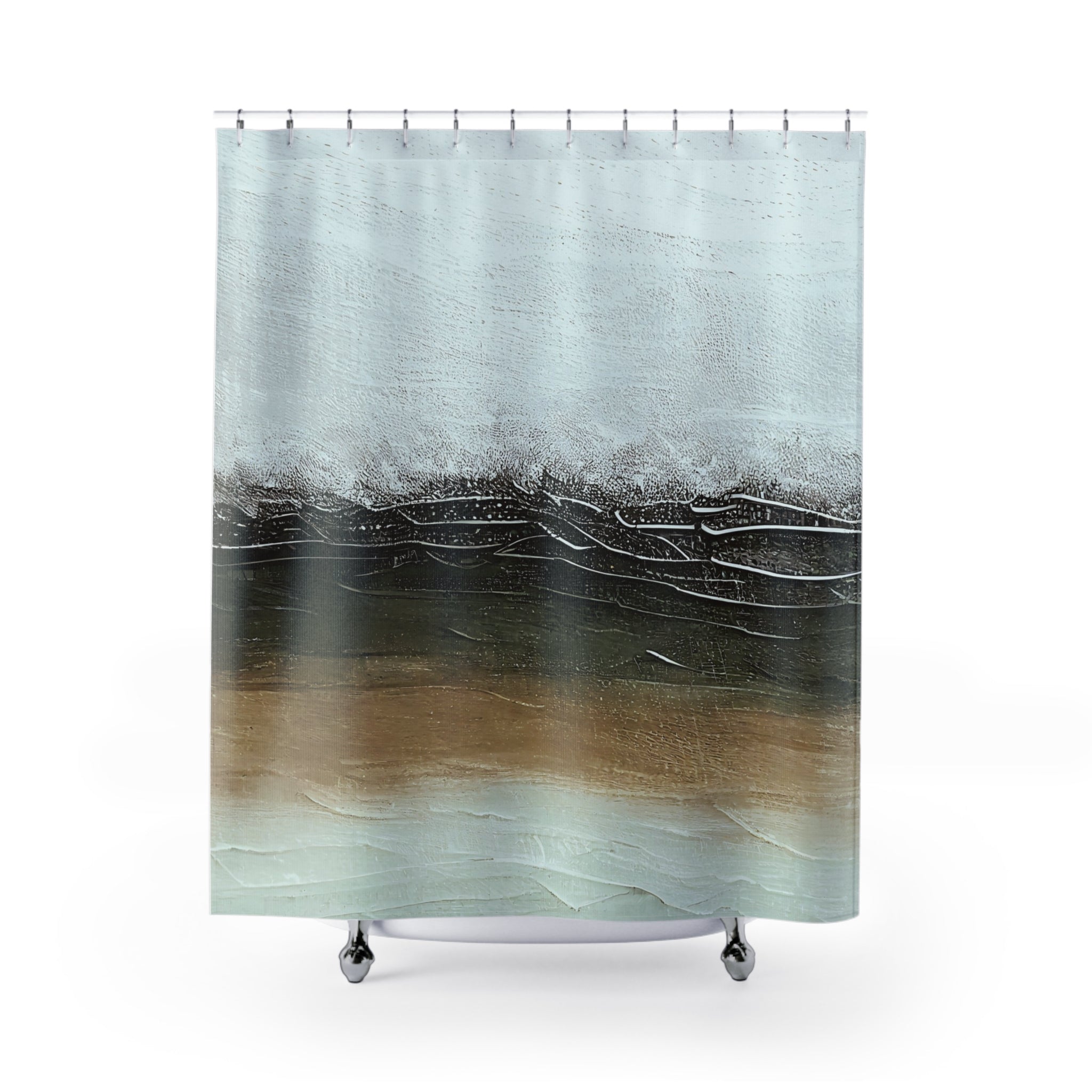 Abstract Shower Curtain | Modern Ombre, Blue Beige, Grey