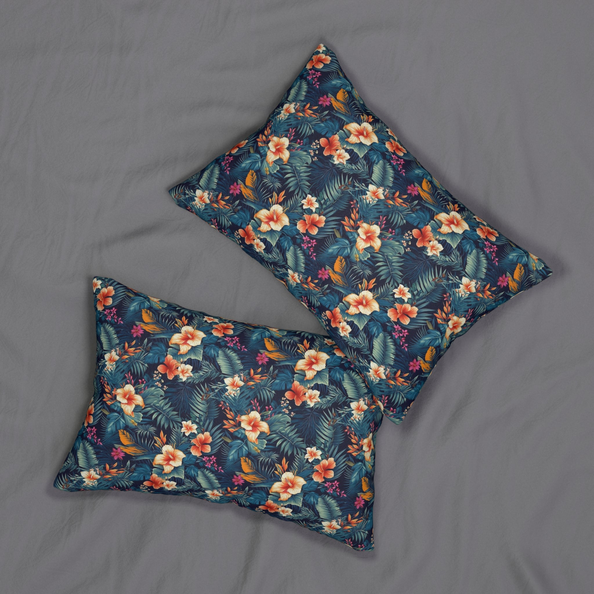 Boho Lumbar Pillow | Blue Orange Floral Jungle