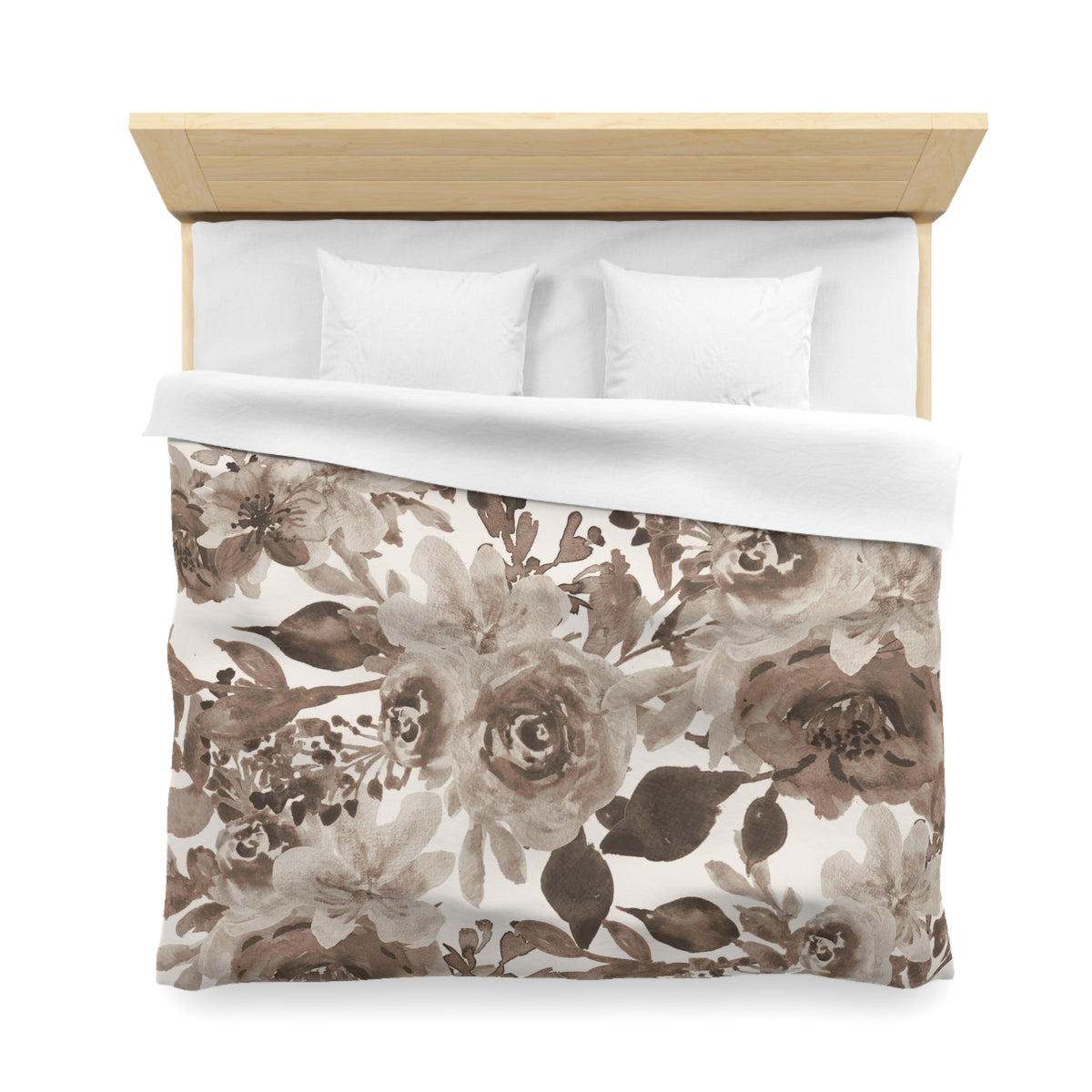 Taupe Peony Duvet Cover | Mocha Brown Watercolor Floral Bedding