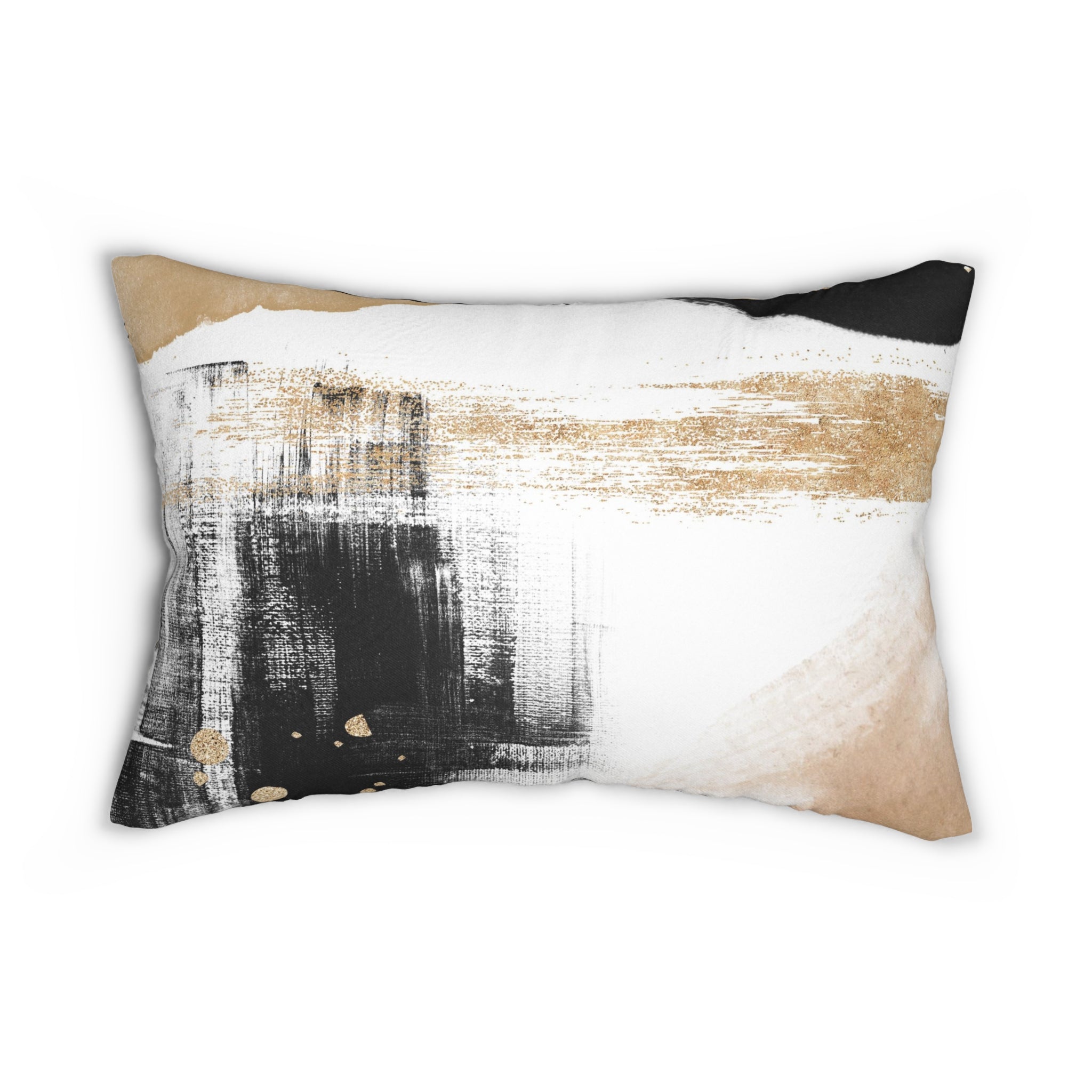 Abstract Lumbar Pillow | Watercolor Beige Black Gold