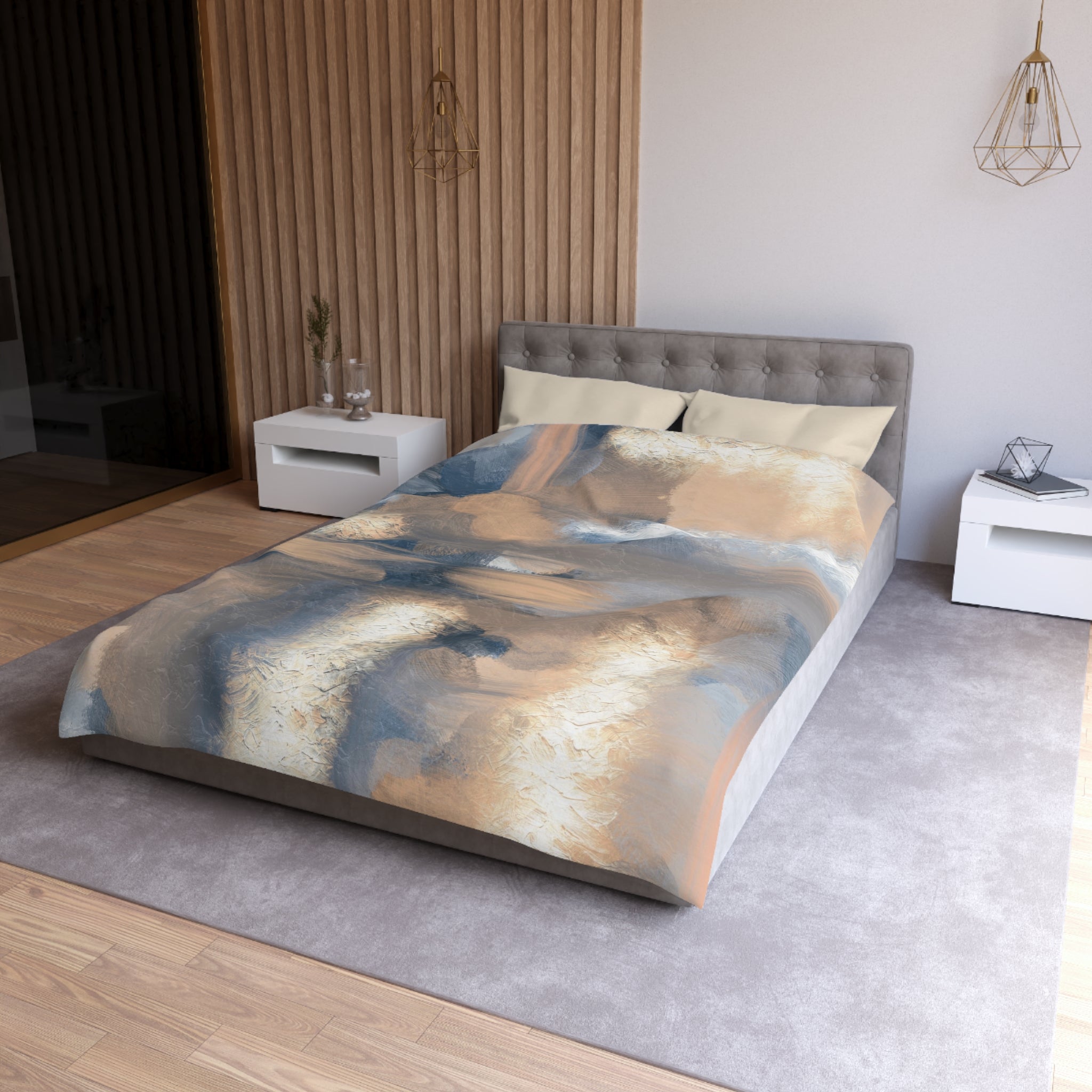 Abstract Duvet, Pillow Cover | Blue Beige Bedroom Decor
