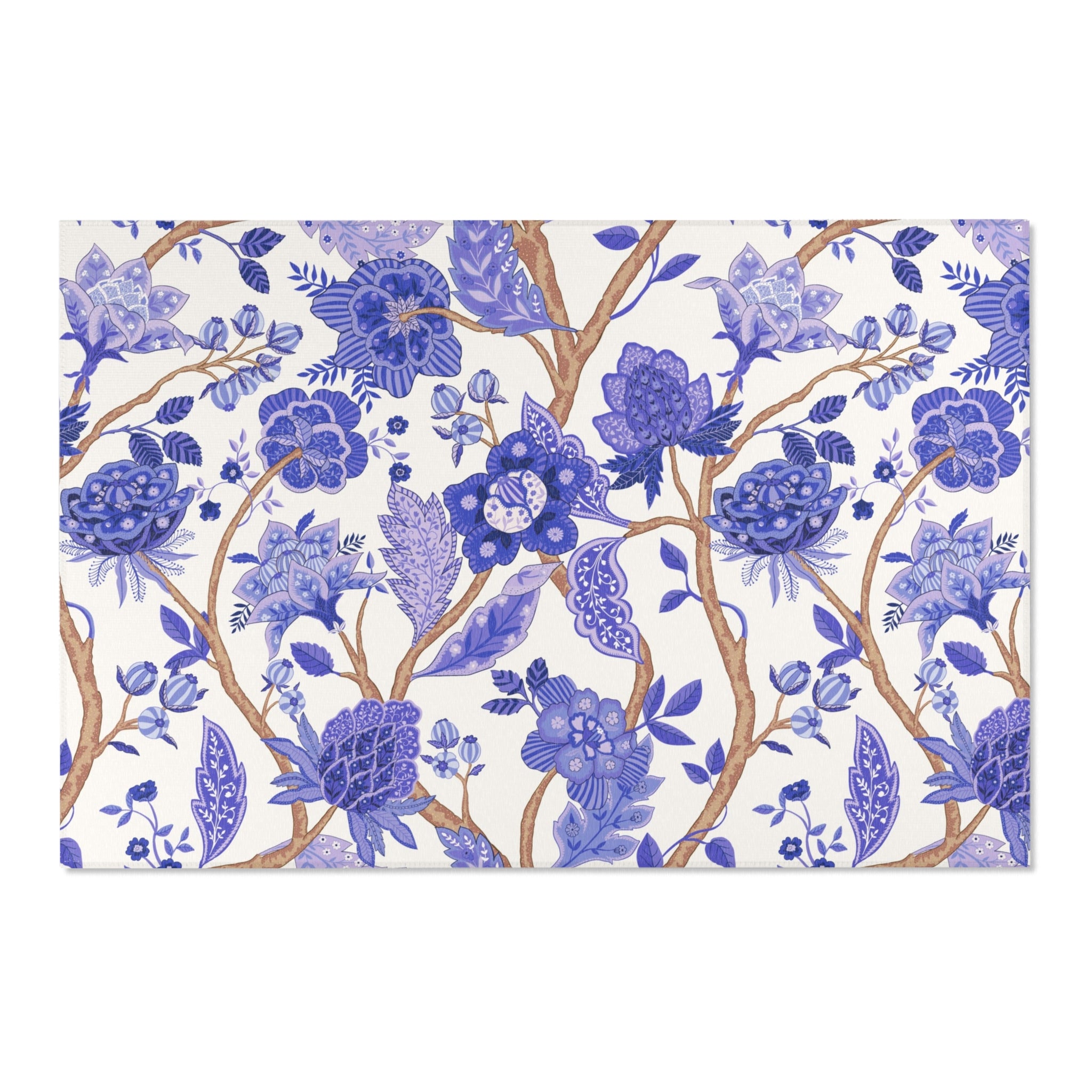 Abstract Floral Area Rug | Boho Blue White