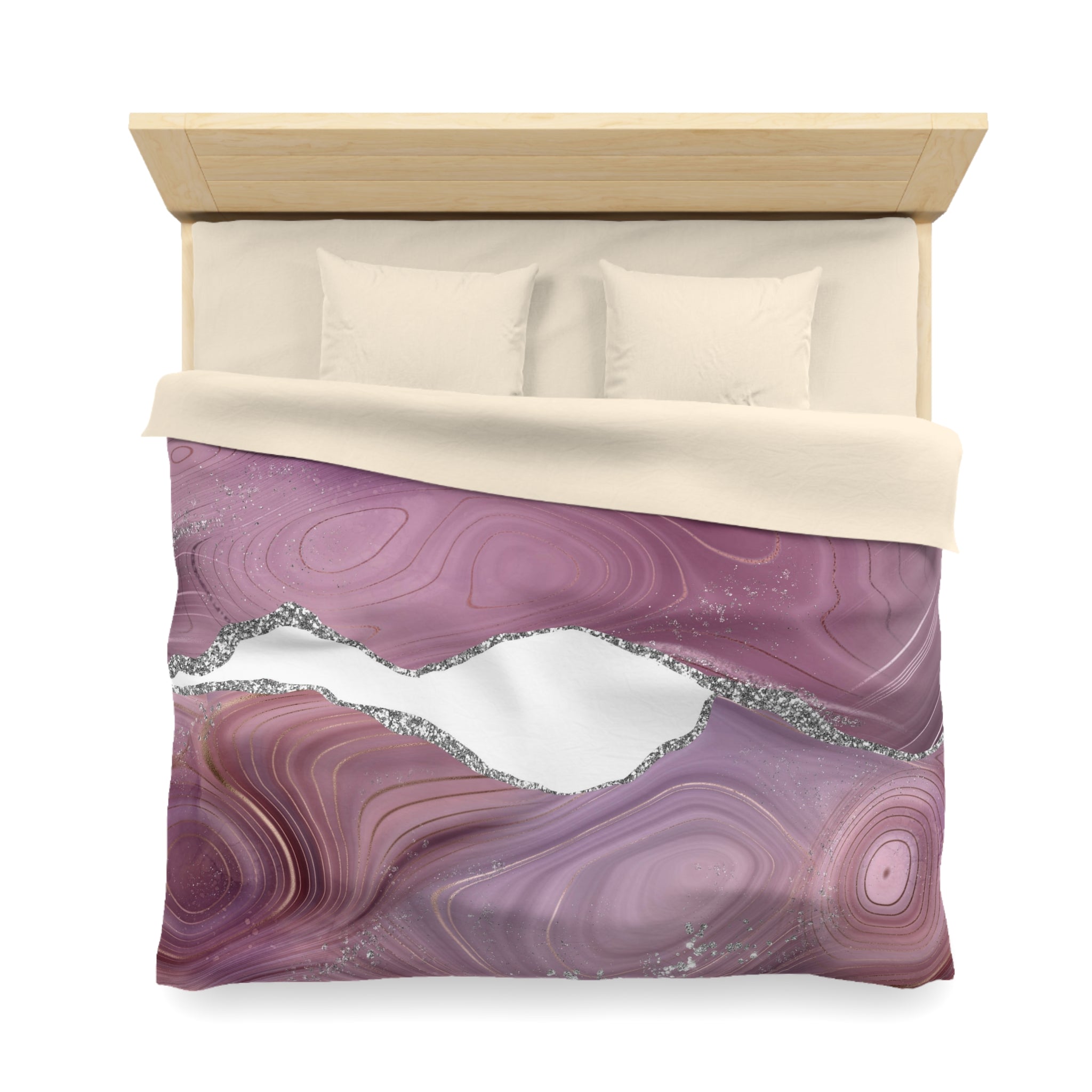 Abstract Duvet Cover | Mauve Pink, White Silver