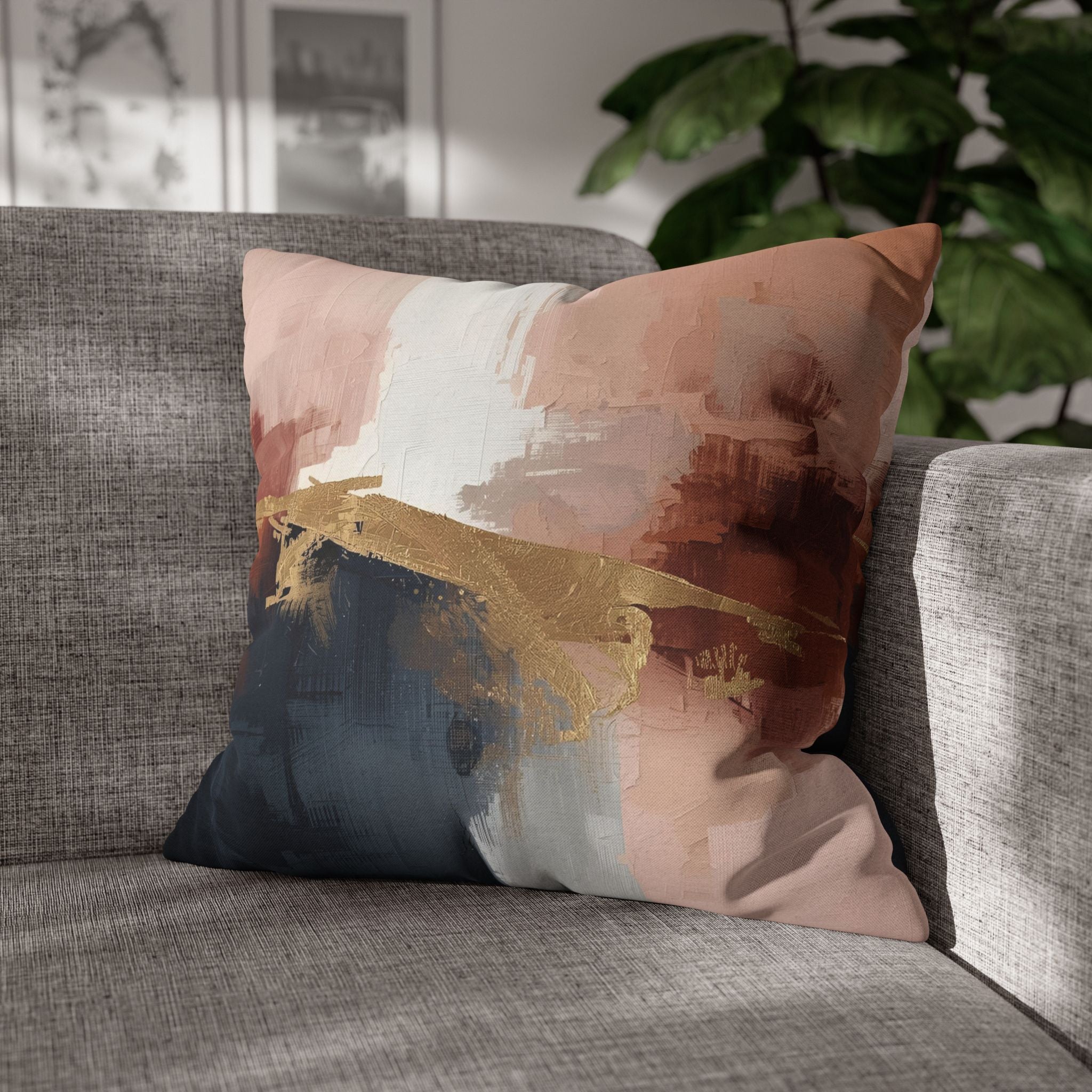 Abstract Pillow Cover | Earthy Neutral Blue Pink Rust