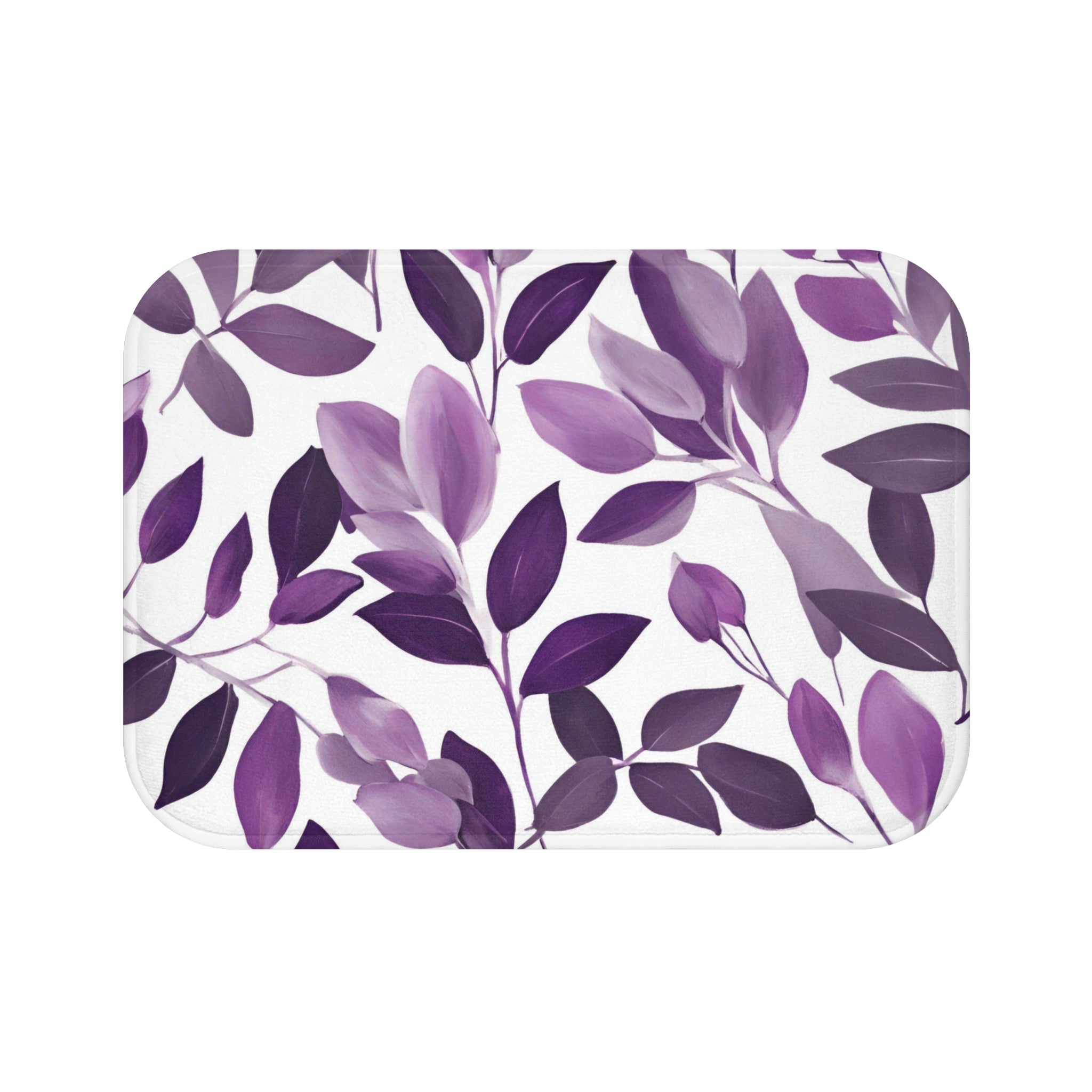 Purple Leaves Bath Mat | White Floral Kitchen Mat
