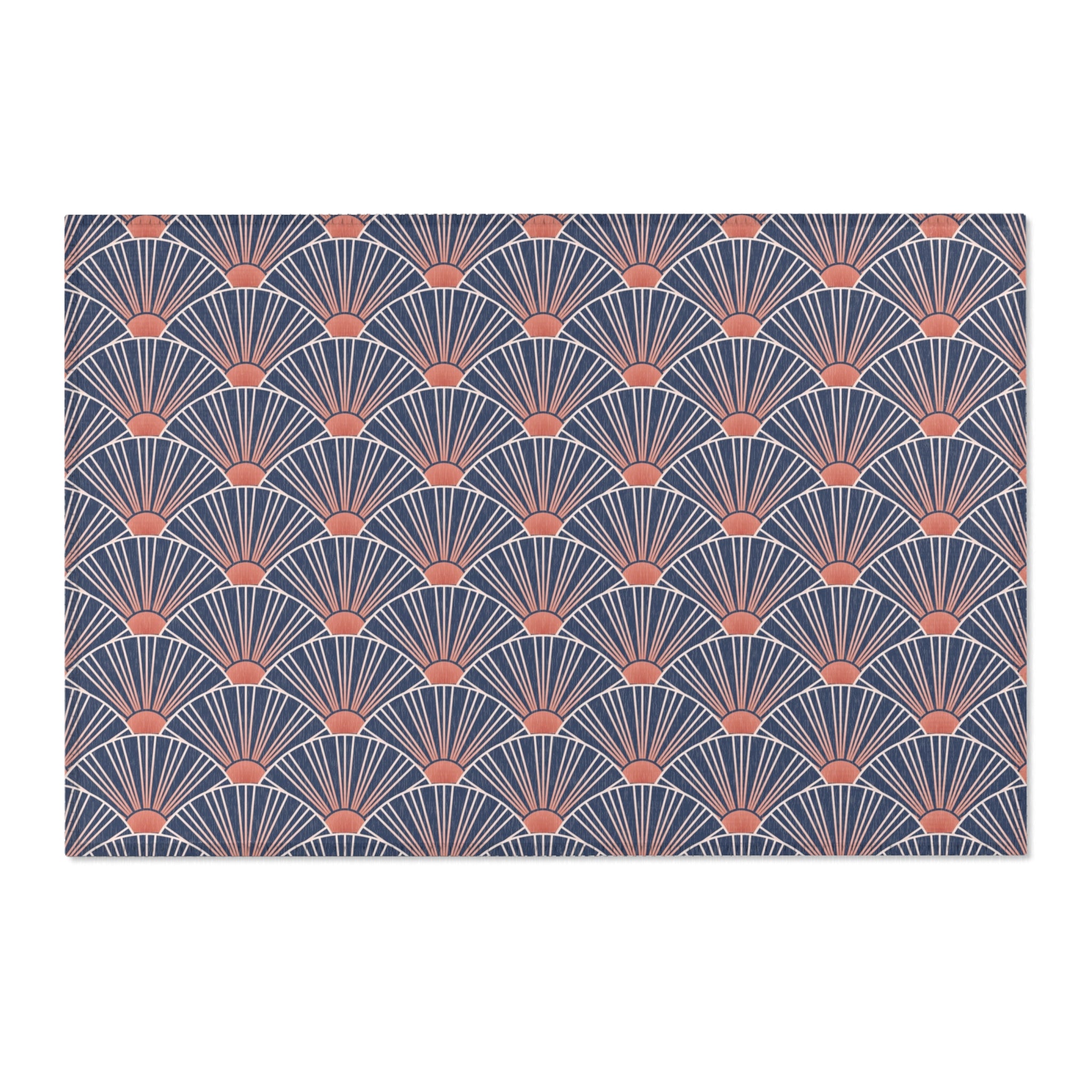 Retro Abstract Art Nouveau Area Rug | Blue Fan Rug