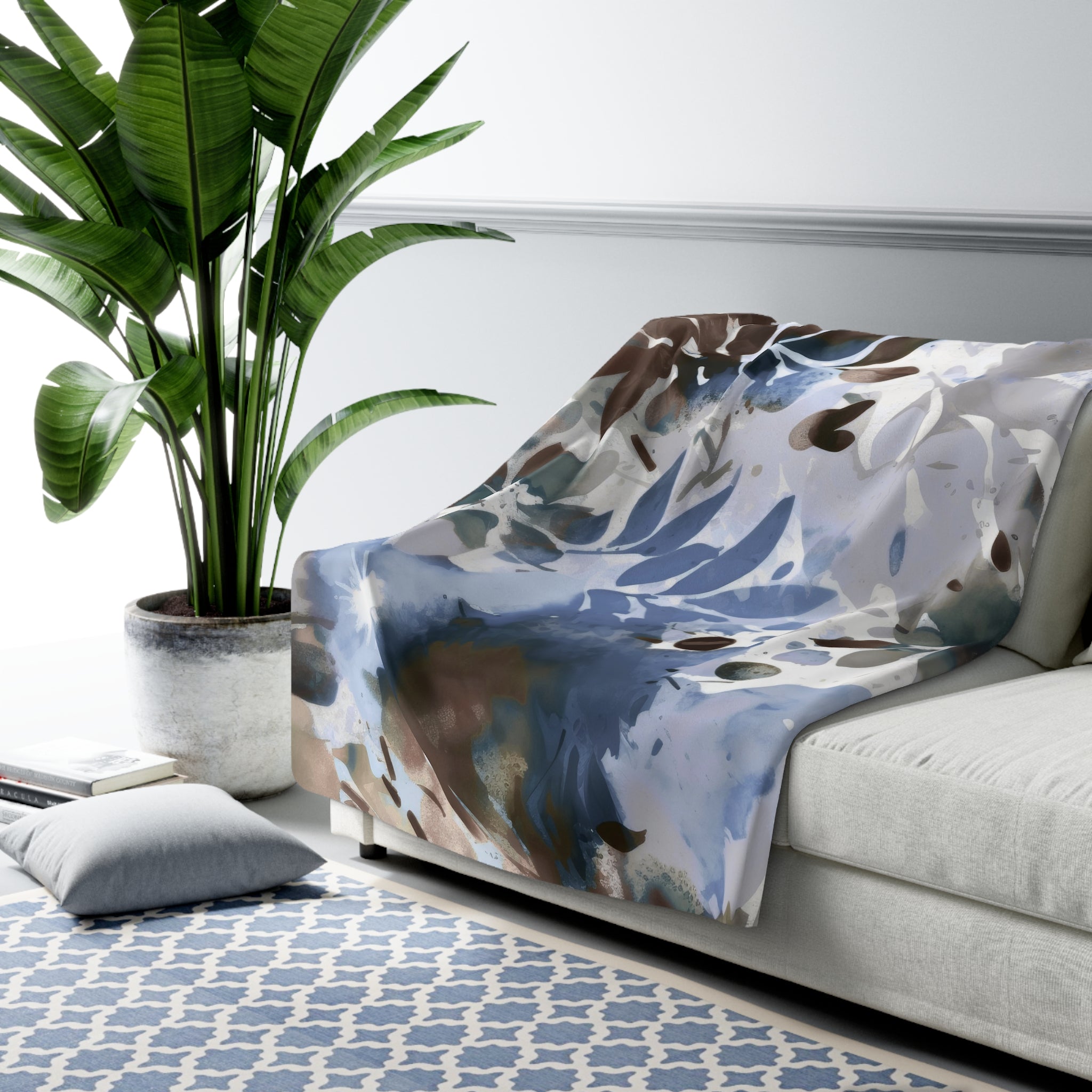 Abstract Floral Throw Blanket | Blue Brown Gradient