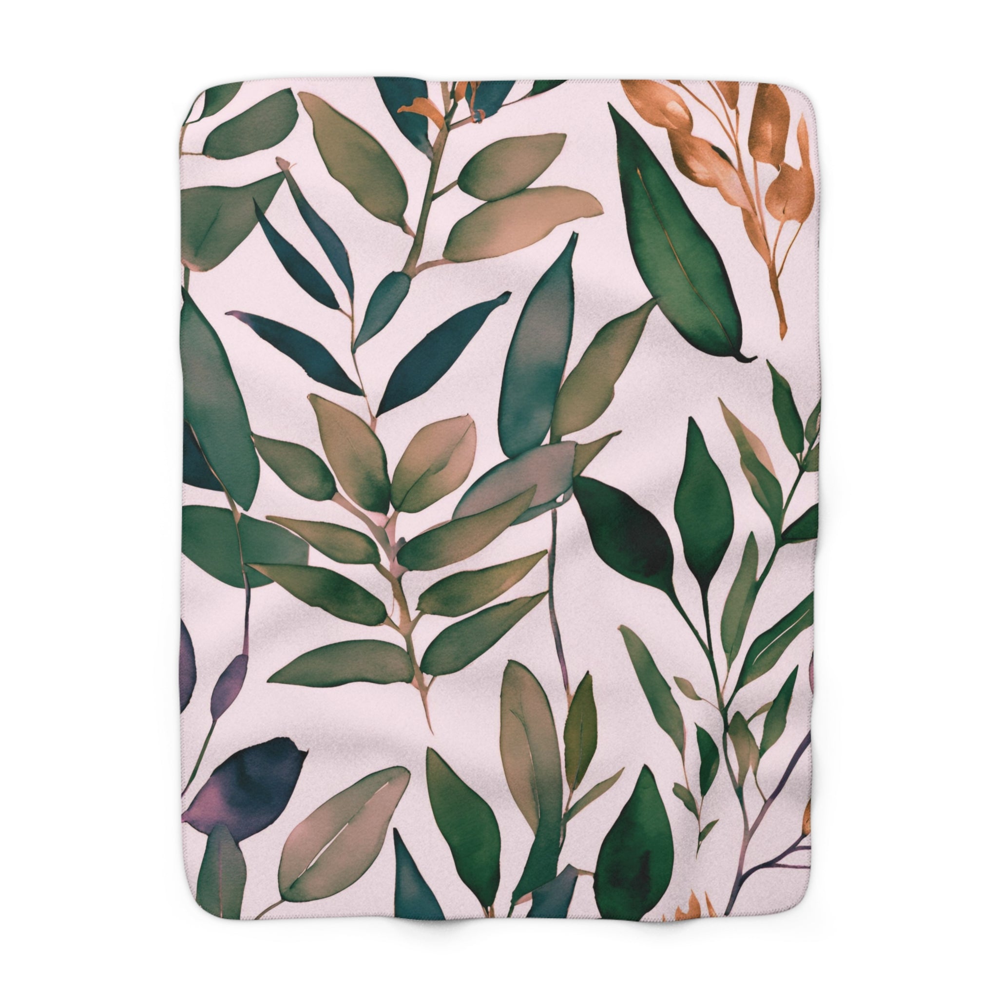 Floral Throw Blanket | Dark Green, Blush Pink Eucalyptus Leaves