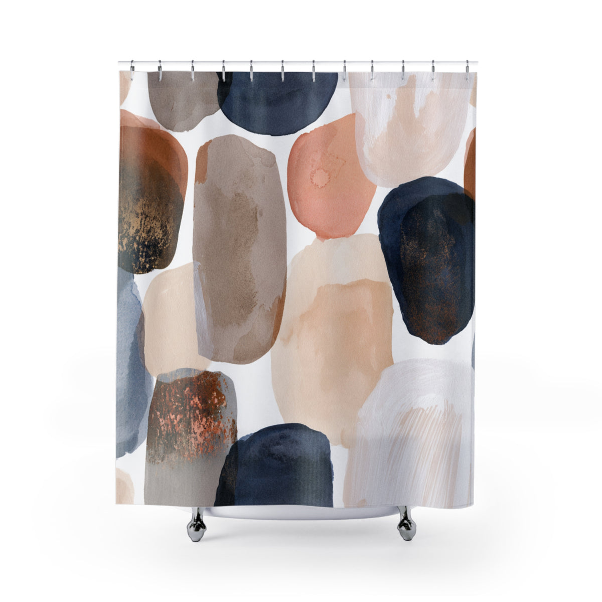 Navy Blush Abstract Pebble Shower Curtain, Bath Curtain 71x74