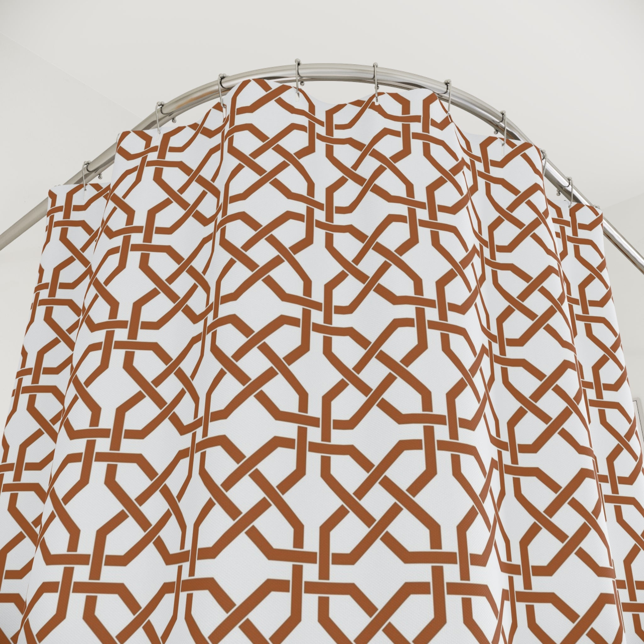 Boho Shower Curtain | White Brown Geometric