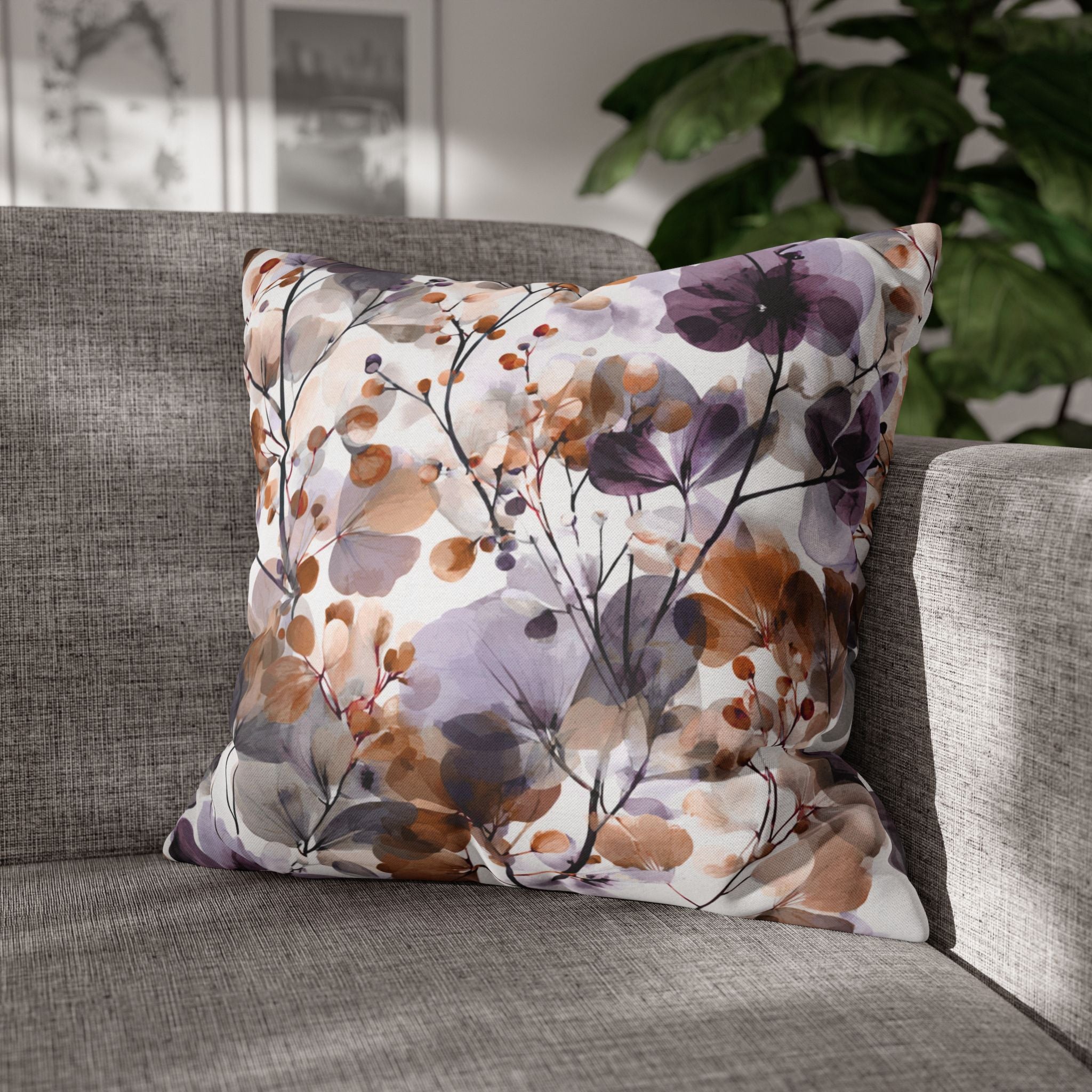 Floral Pillow Cover | Purple Rust White Watercolor Pillowcase