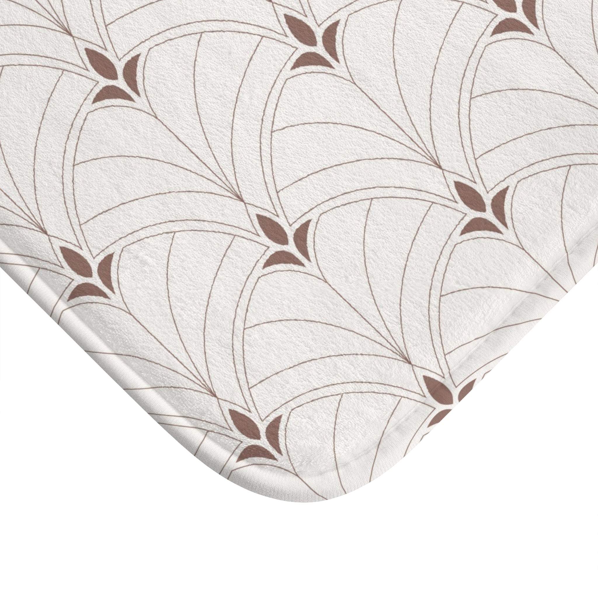 Boho Bath, Kitchen Mat |  Art Deco Nouveau Fan Beige Brown