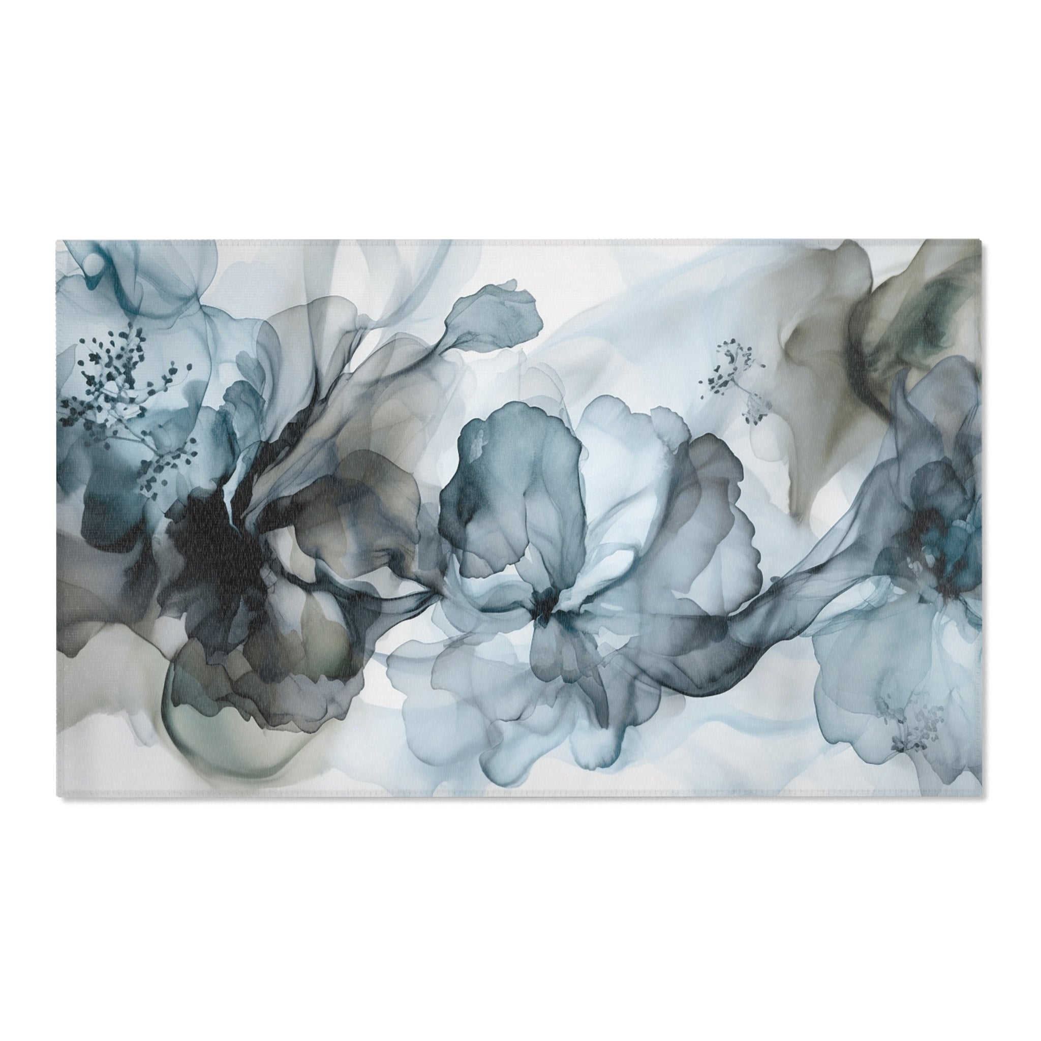 Abstract Large Area Rug | Modern Ombre Blue Floral Watercolor Rug