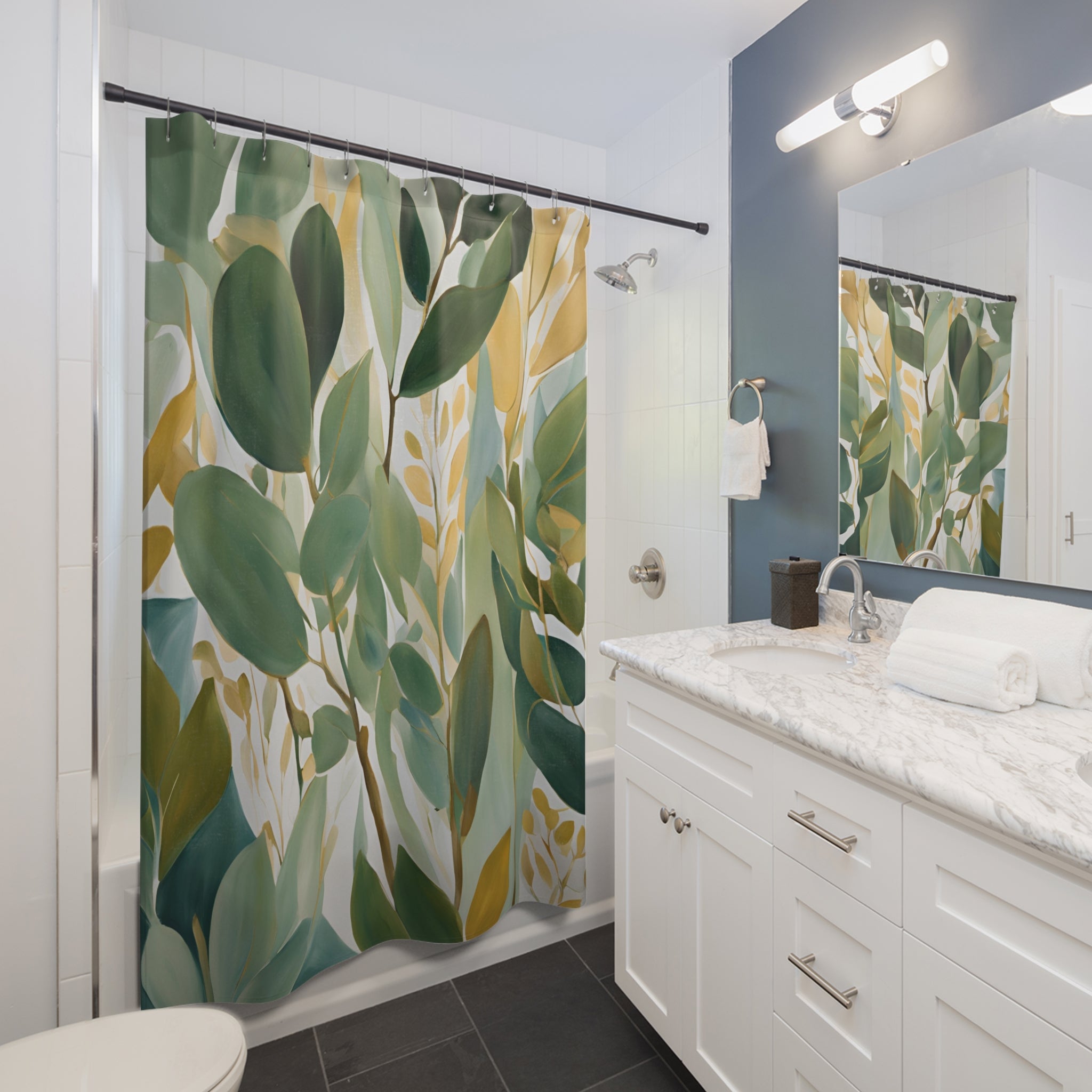 Boho Abstract Leaves Shower Curtain | Sage Teal Green, Beige