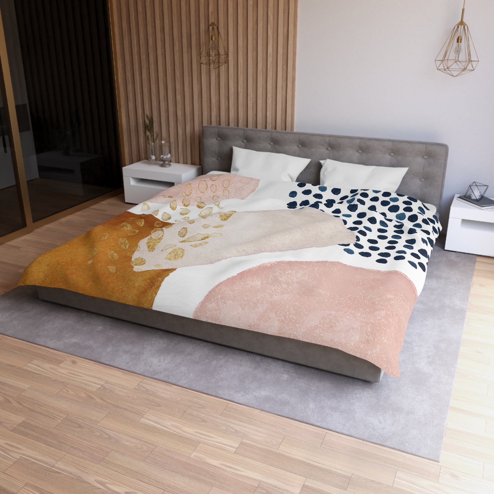 Abstract Duvet, Pillow Cover | Pink Navy Blue, White Bedroom Decor