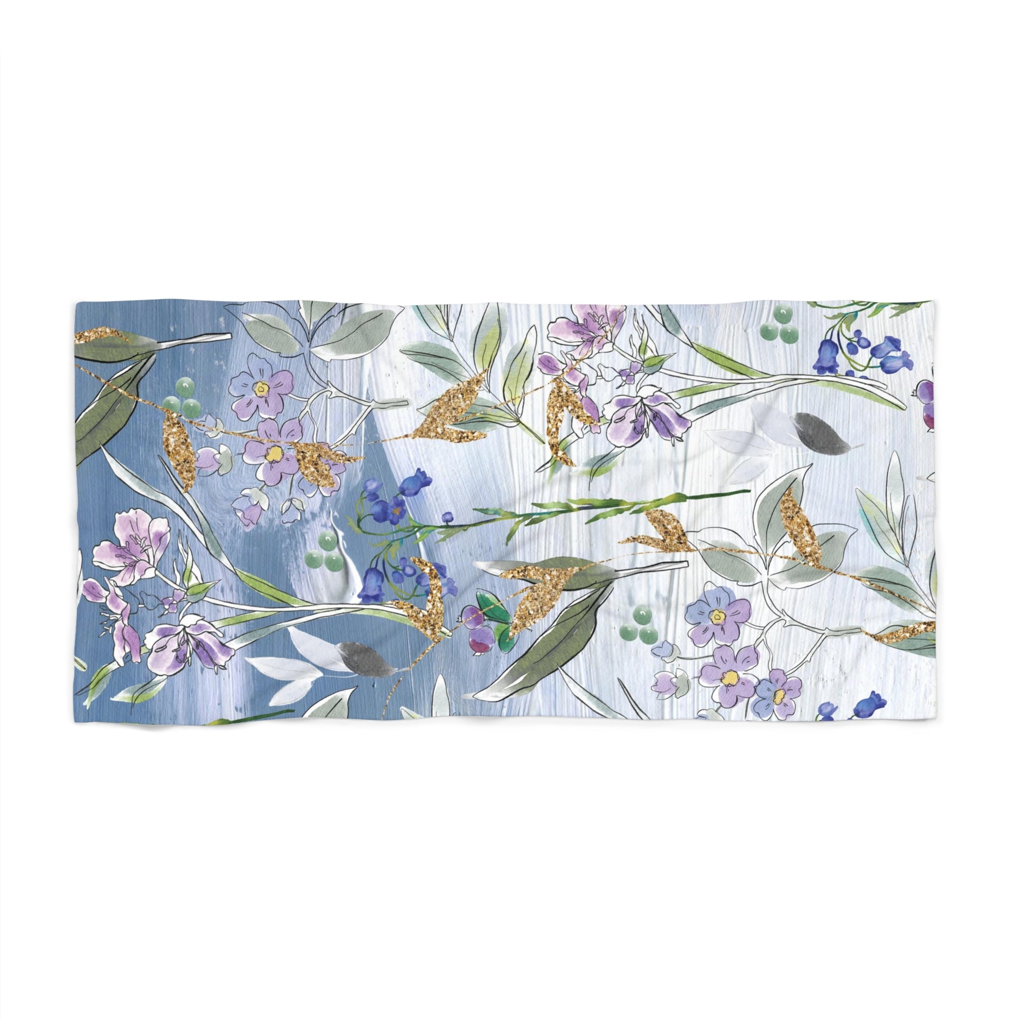 Boho Bath Beach Towel | Blue Lavender, Green Floral