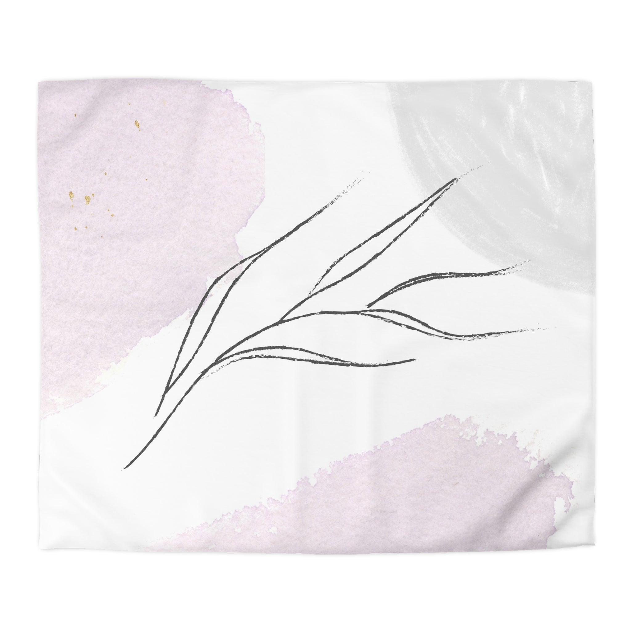 Abstract Duvet Cover | Pastel Blush Pink, Black Line Art