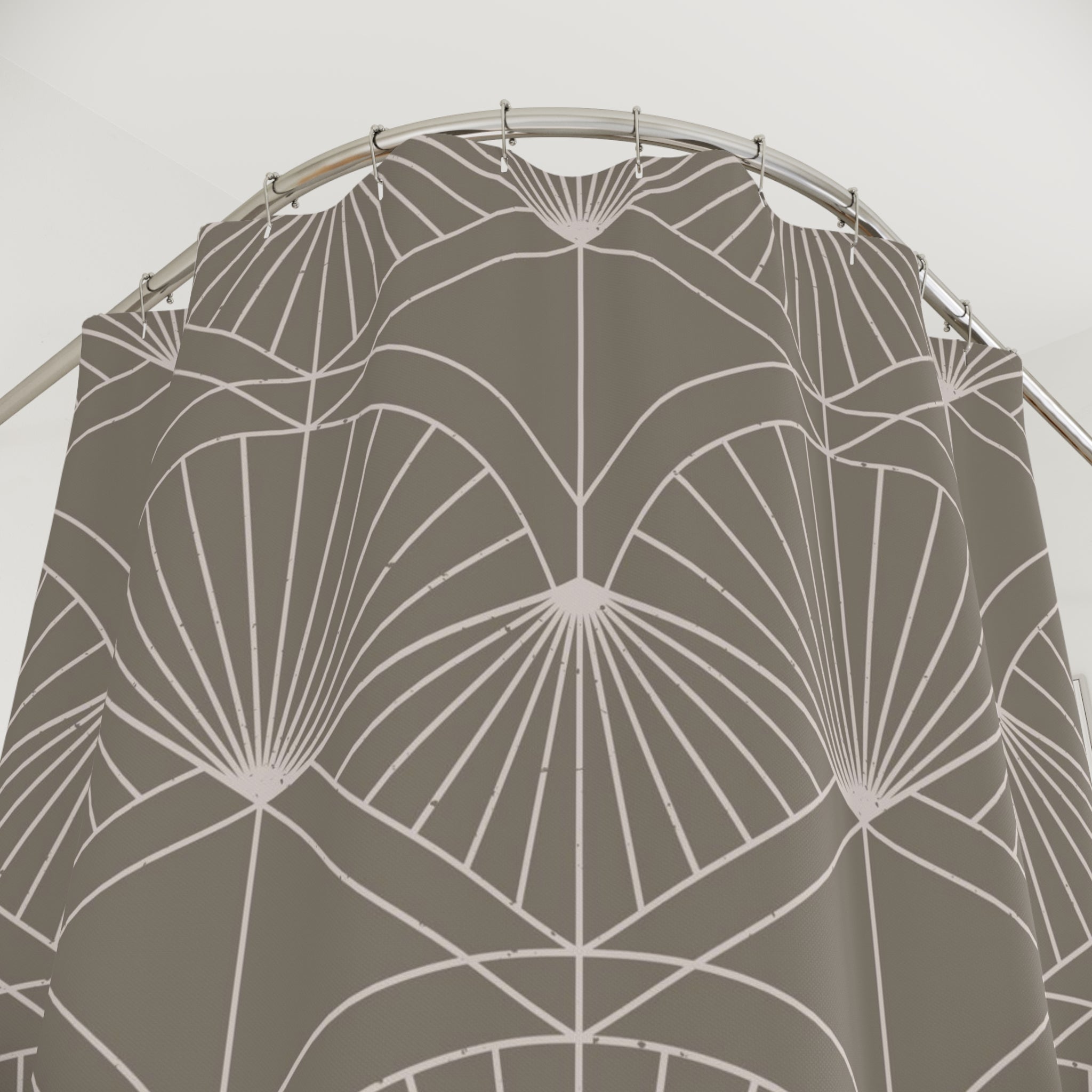 Art Deco Shower Curtain | Geometric Fan Taupe Bath Curtain