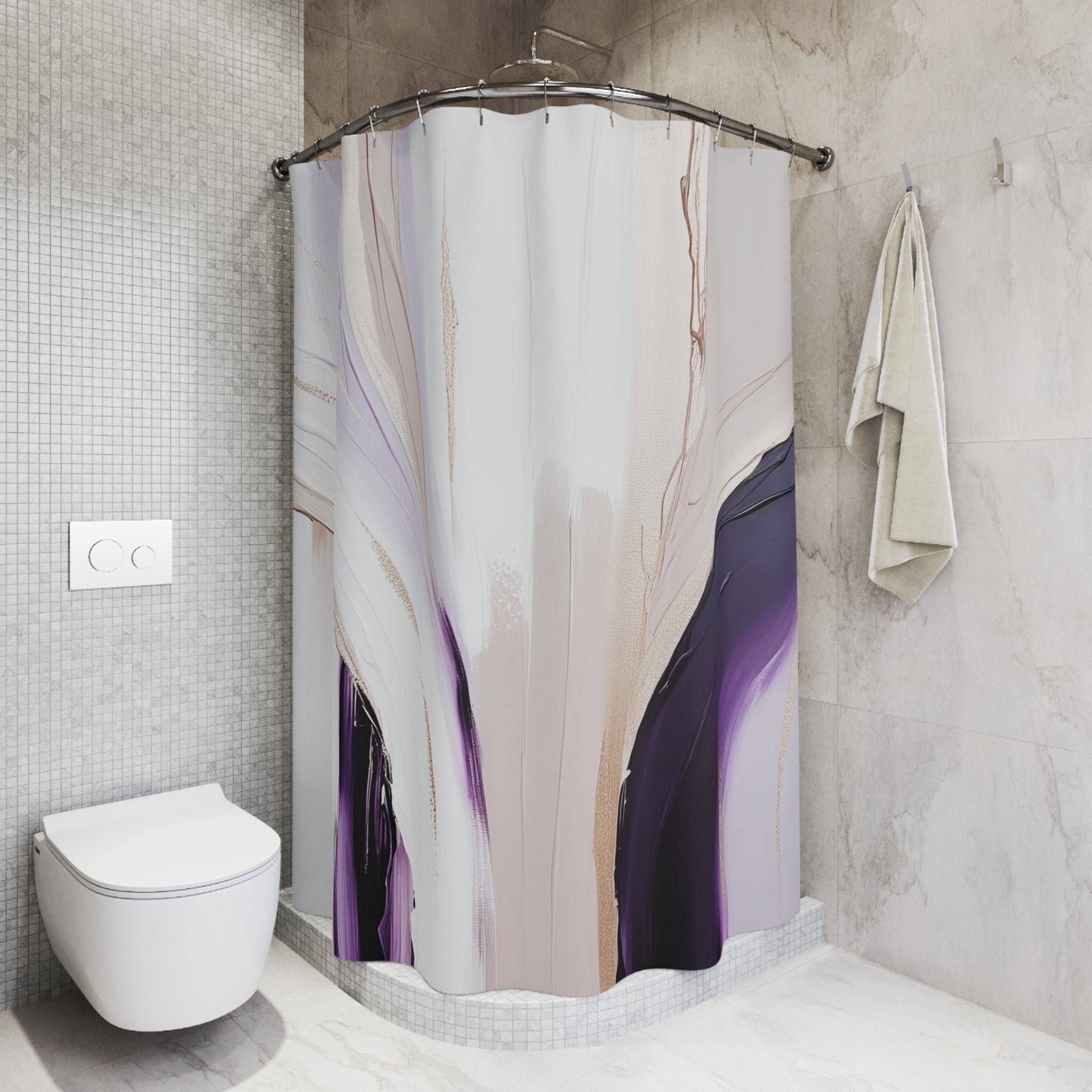 Boho Abstract Shower Curtain | Purple Beige White Ombre