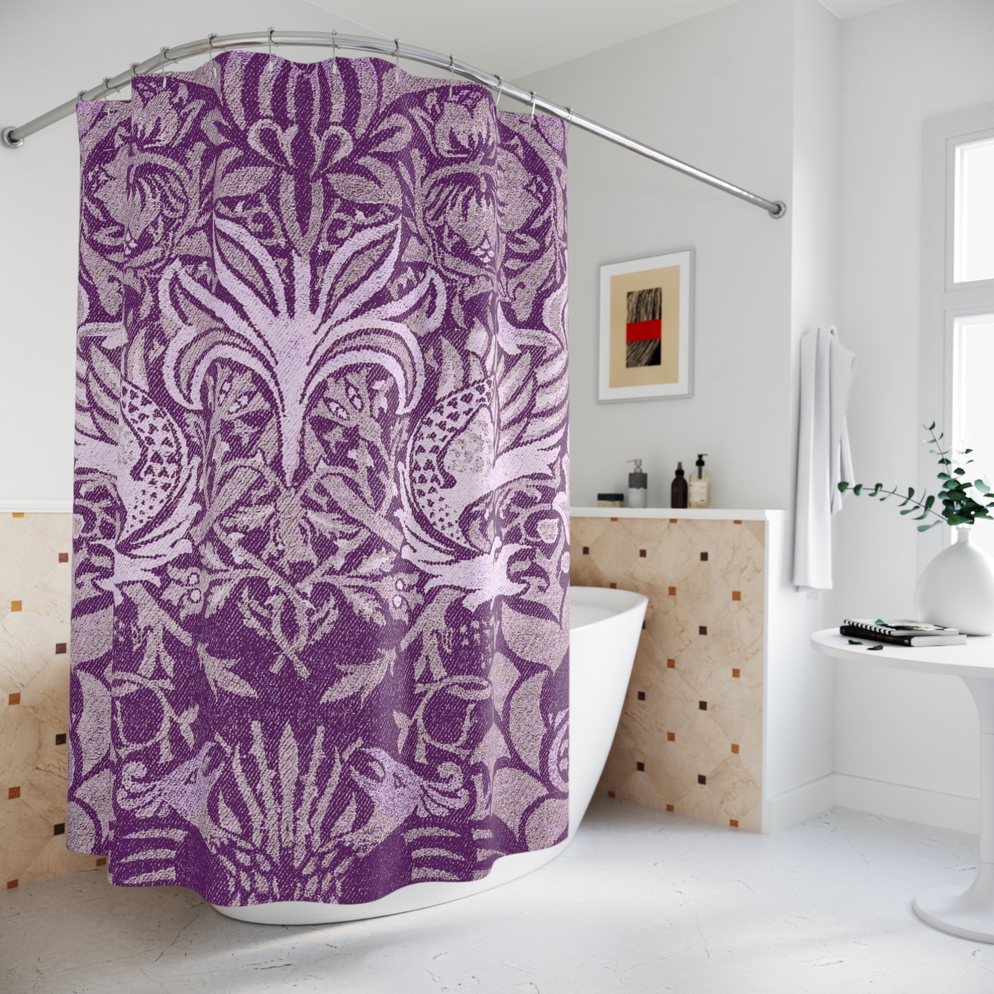 Boho Shower Curtain | Vintage Purple William Morris Inspired