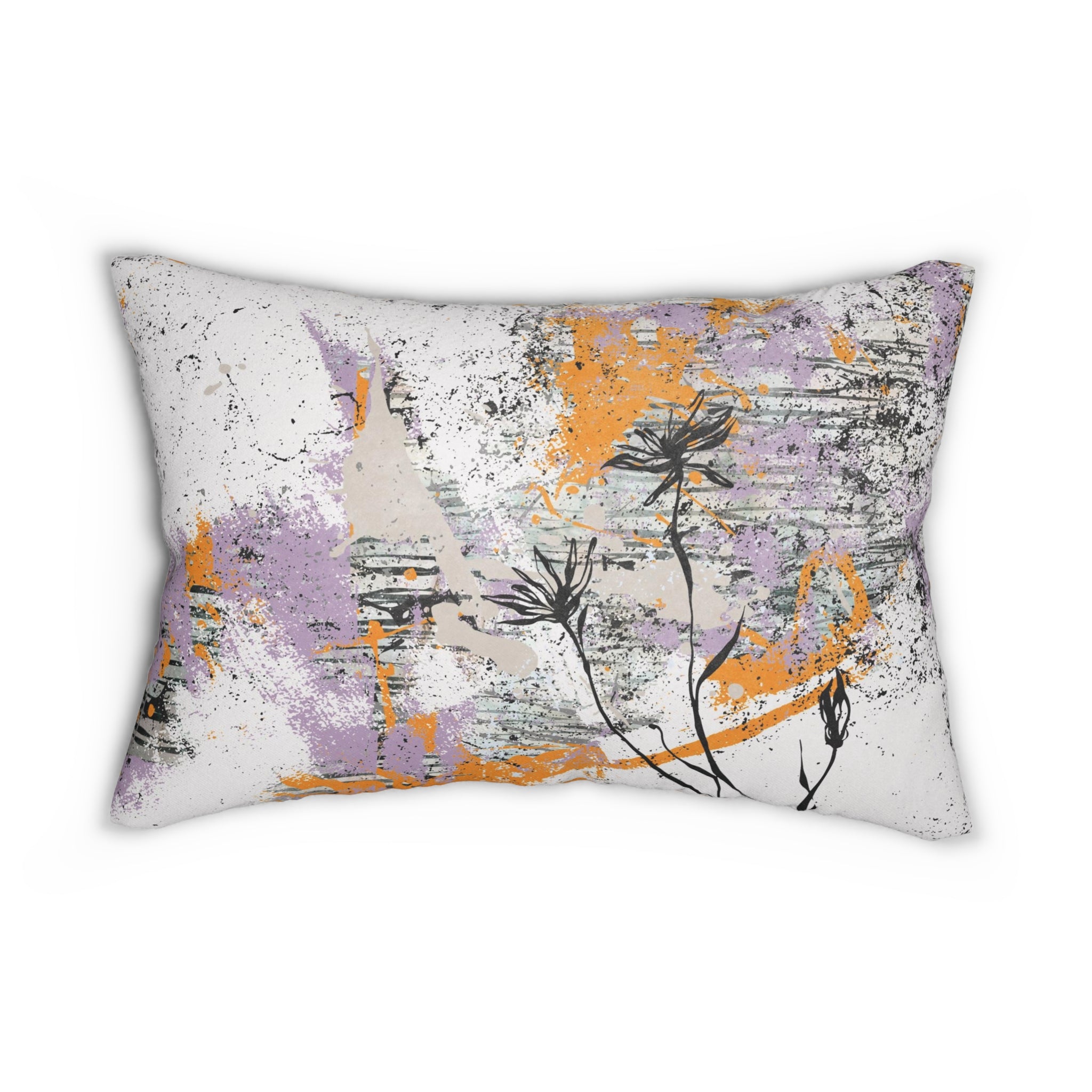 Abstract Lumbar Pillow | White Lavender, Orange Black