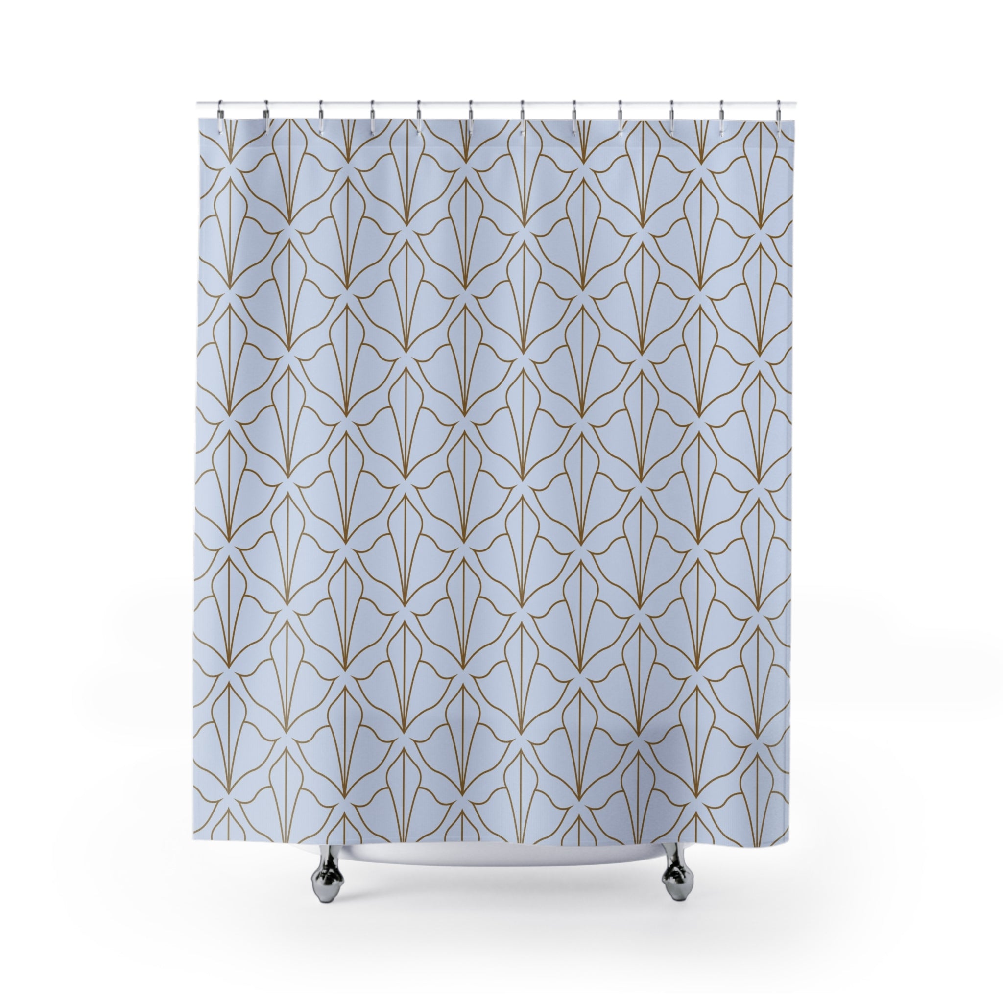 Art Deco Shower Curtain | Blue, Taupe Abstract Lotus