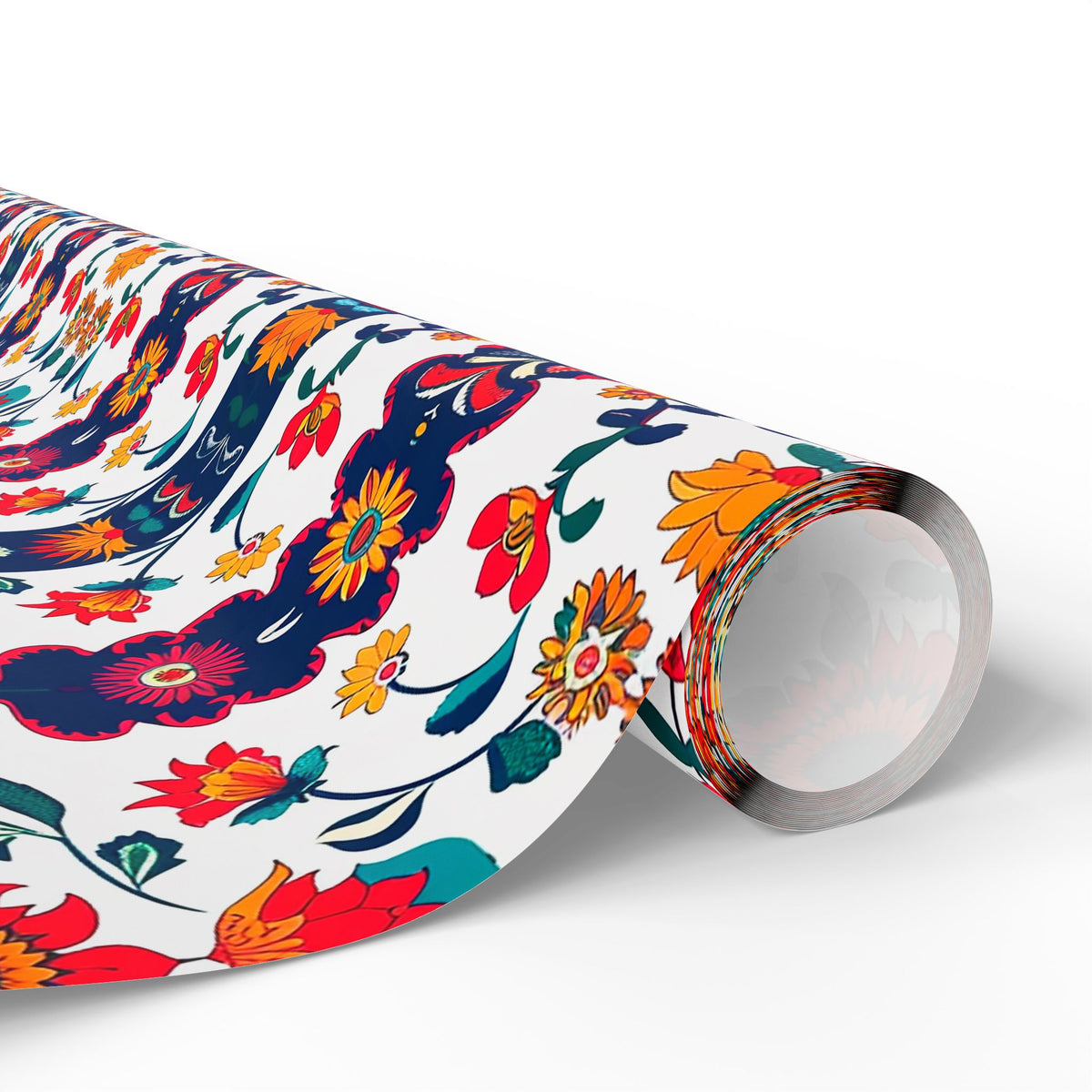 Red Navy White Folk Floral Wrapping Paper, Gift Wrap