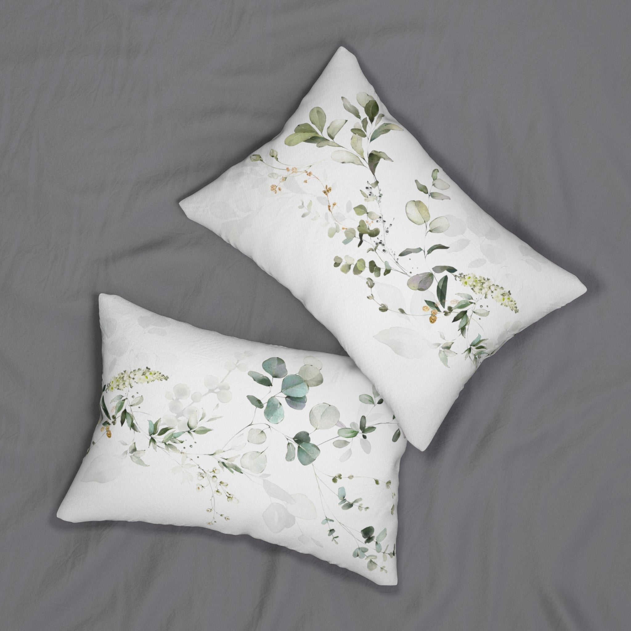 Floral Lumbar Pillow | White Sage Green, Eucalyptus Leaves