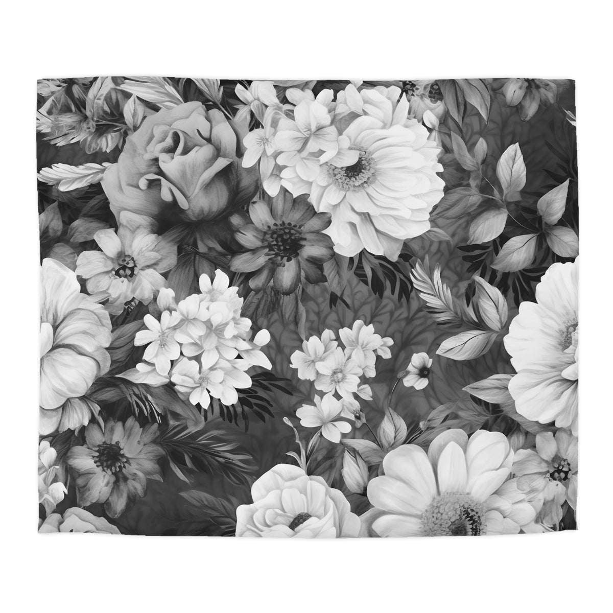 Black White Vintage Floral Duvet Cover | Grey Peony Rose Bedding