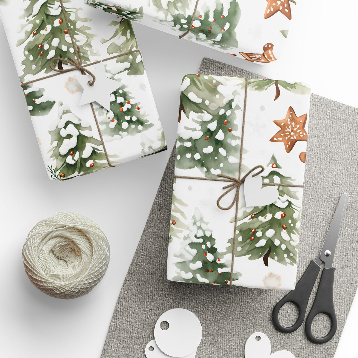 Snowy Pine Tree Gingerbread Christmas Wrapping Paper, Gift Wrap