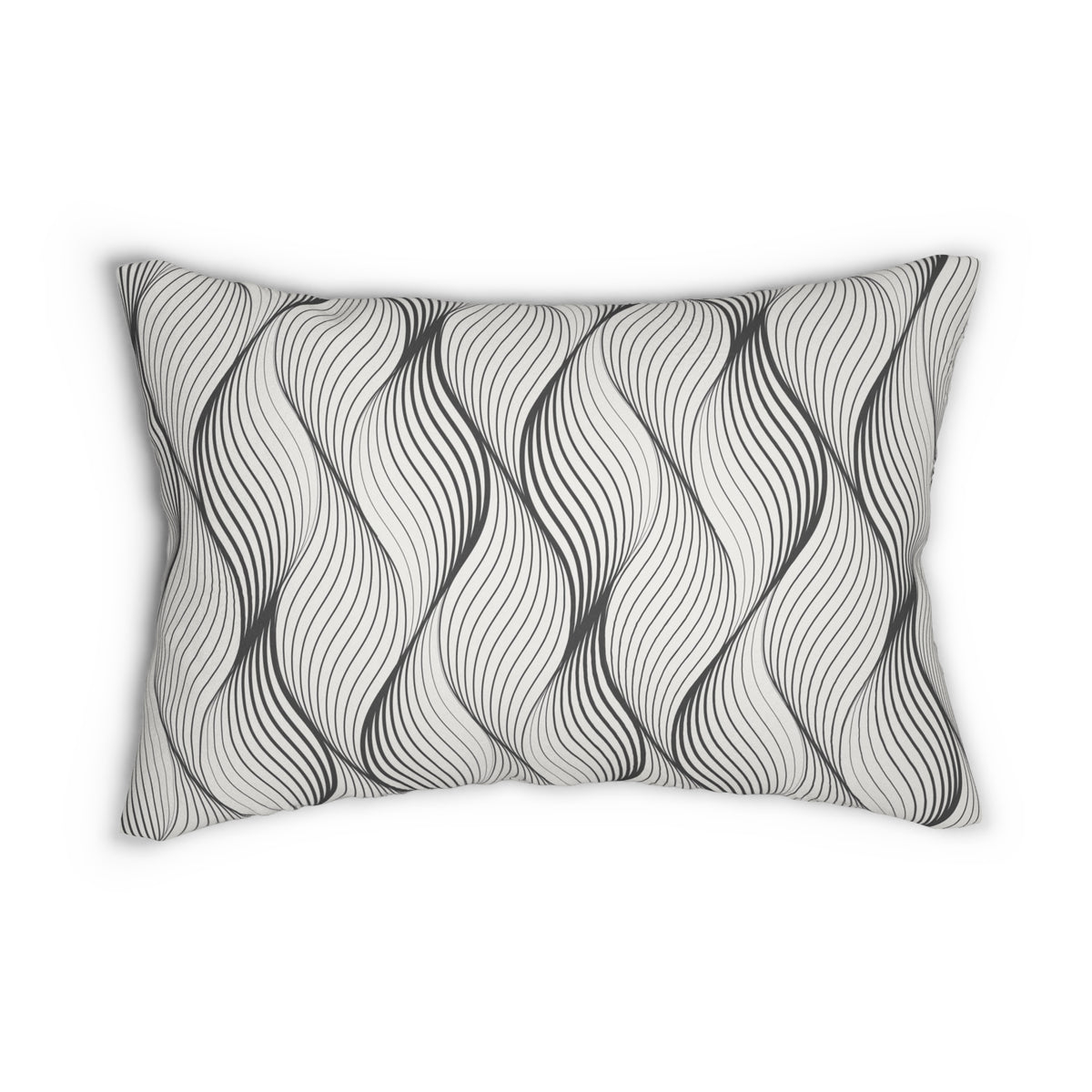 Charcoal Grey Wavy Line Lumbar Pillow 14x20, Neutral Accent Pillow