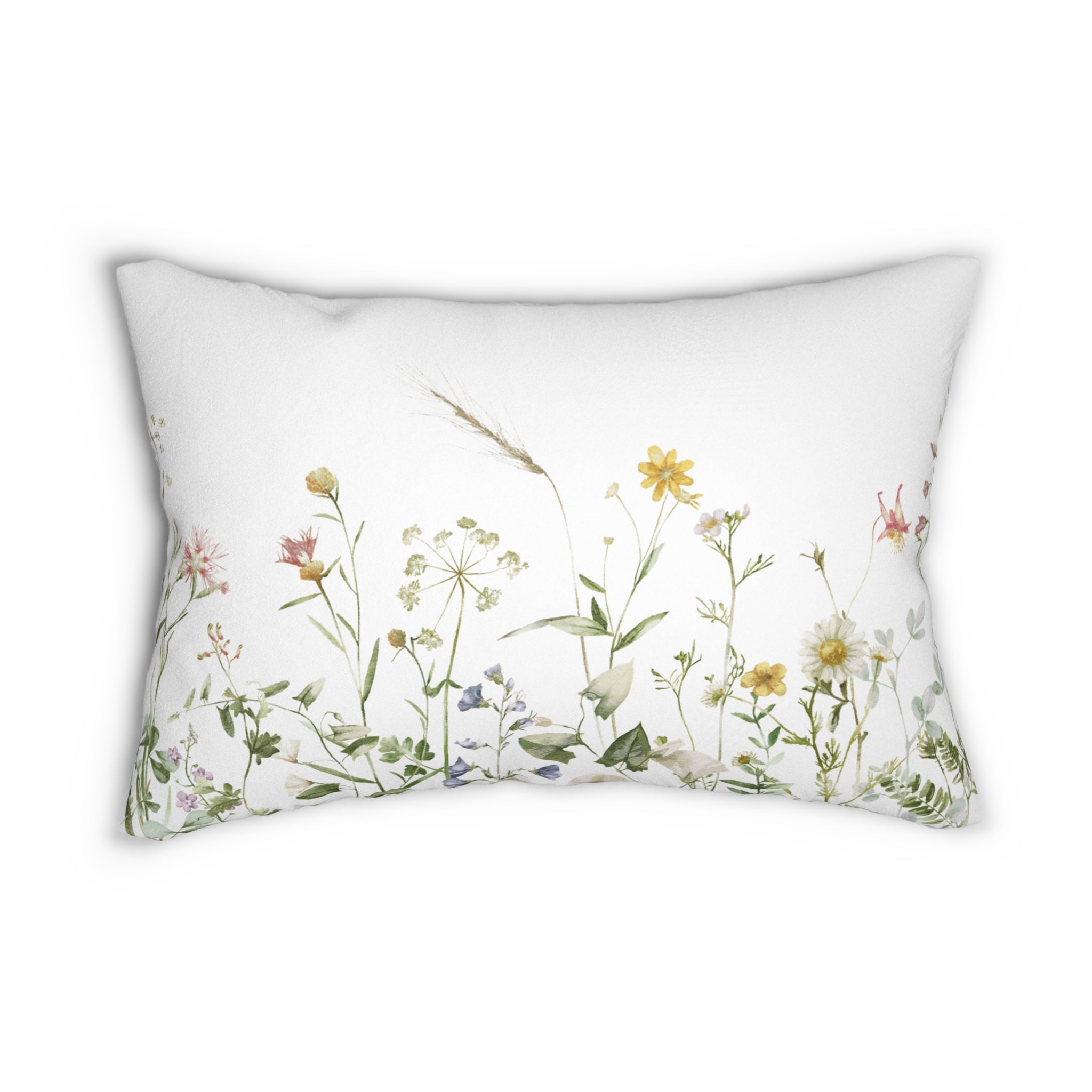 Floral Lumbar Pillow | White Sage Green Yellow