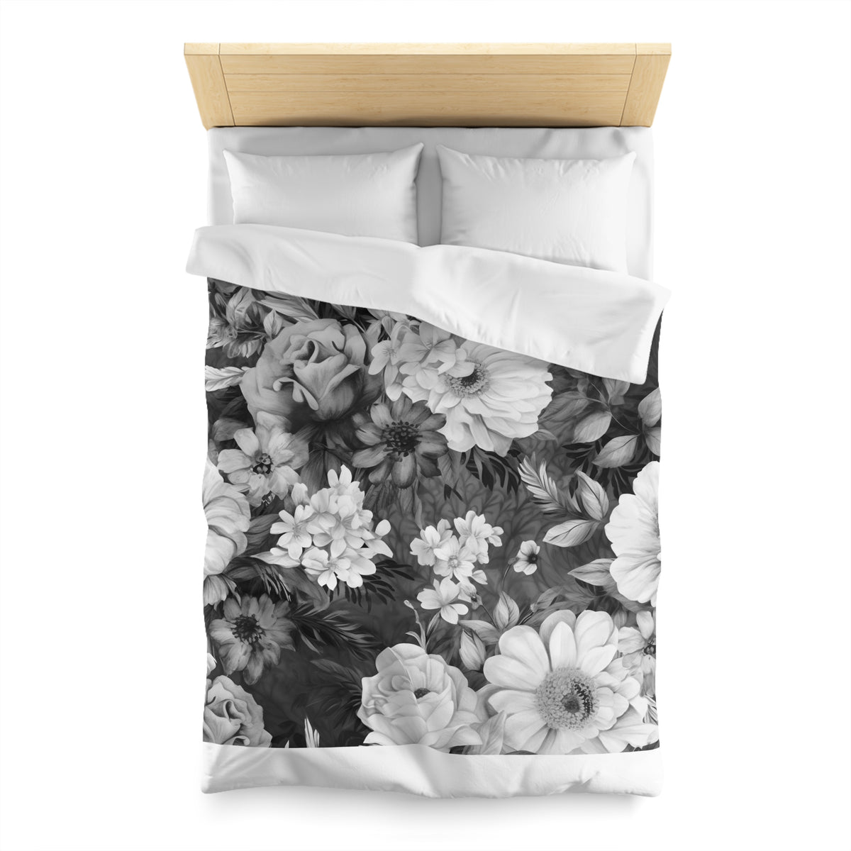 Black White Vintage Floral Duvet Cover | Grey Peony Rose Bedding