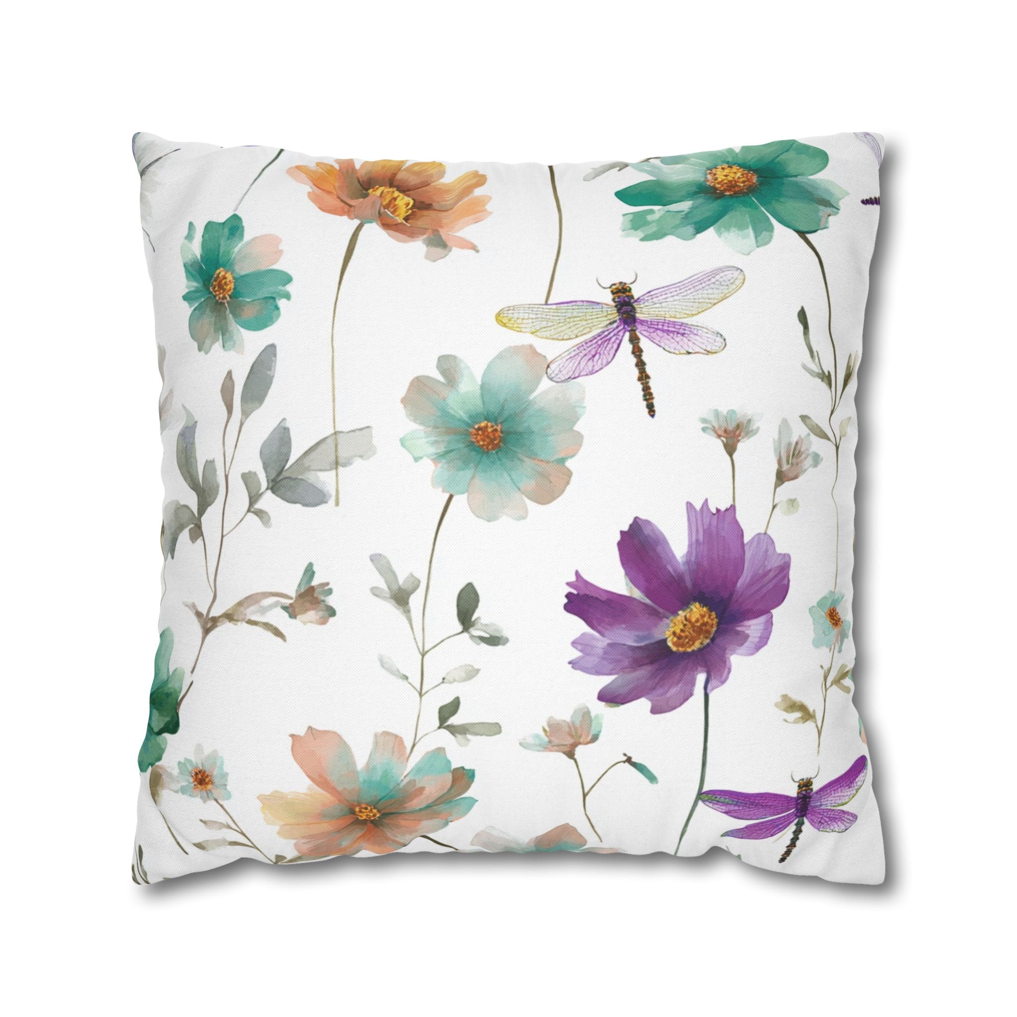Floral Pillow Cover | Green Purple Watercolor Pillowcase