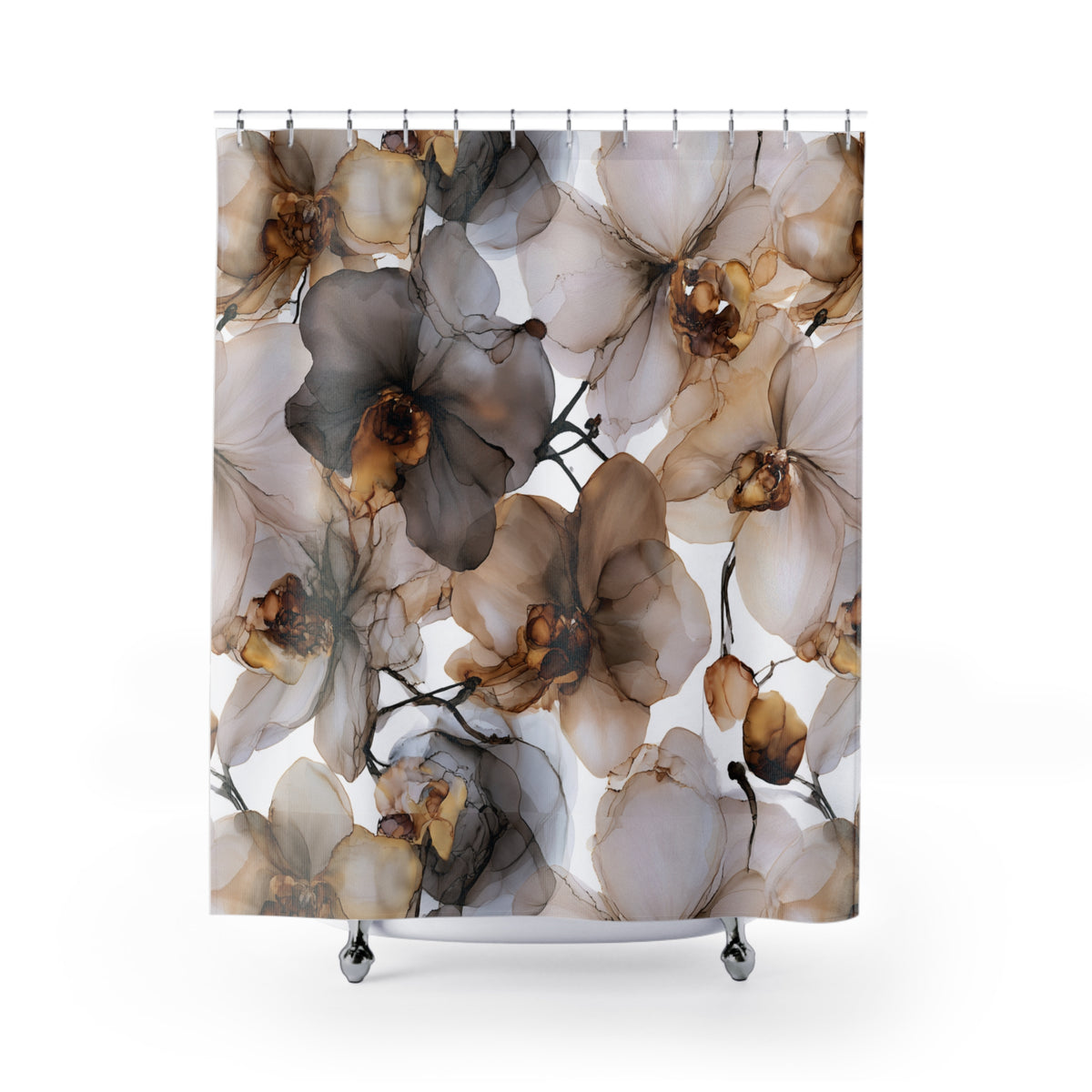 Grey Taupe Ink Orchid Shower Curtain, Bath Curtain 71x74