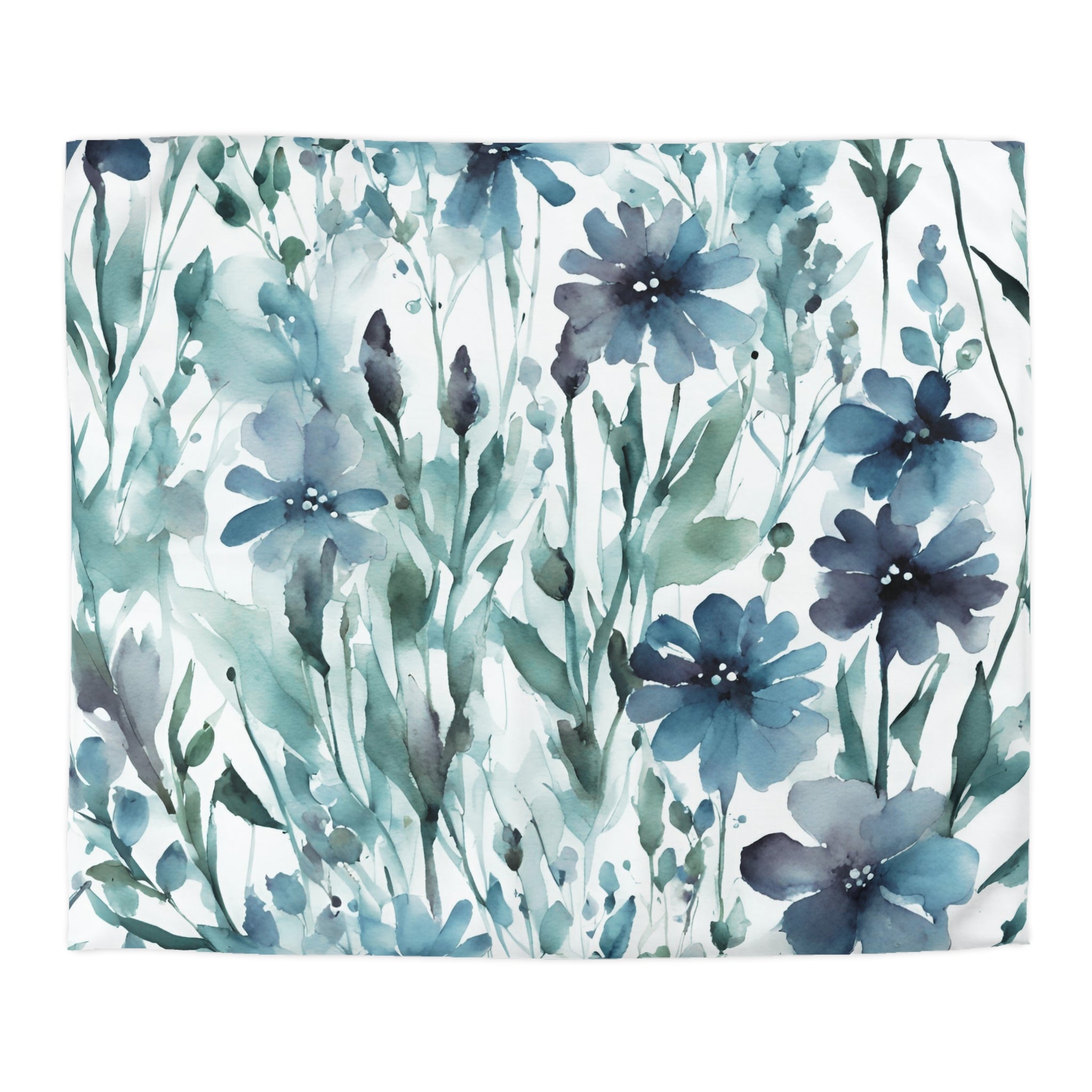 Floral Duvet Cover | Blue Green, White Wildflowers