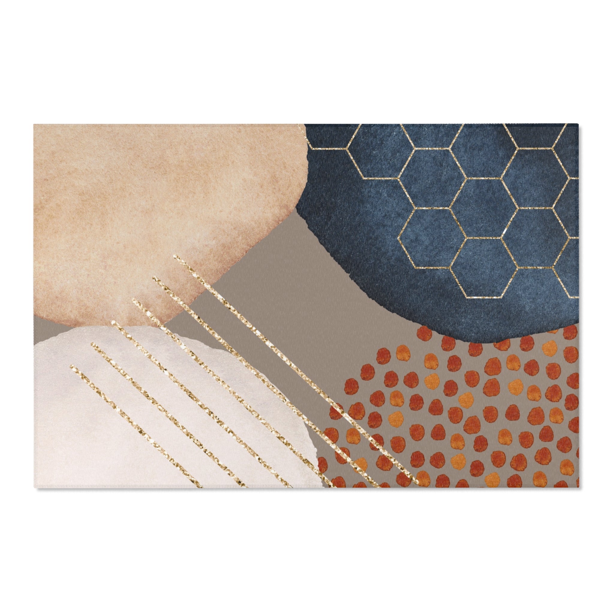 Abstract Area Rug | Watercolor Taupe Beige, Navy Blue Rust