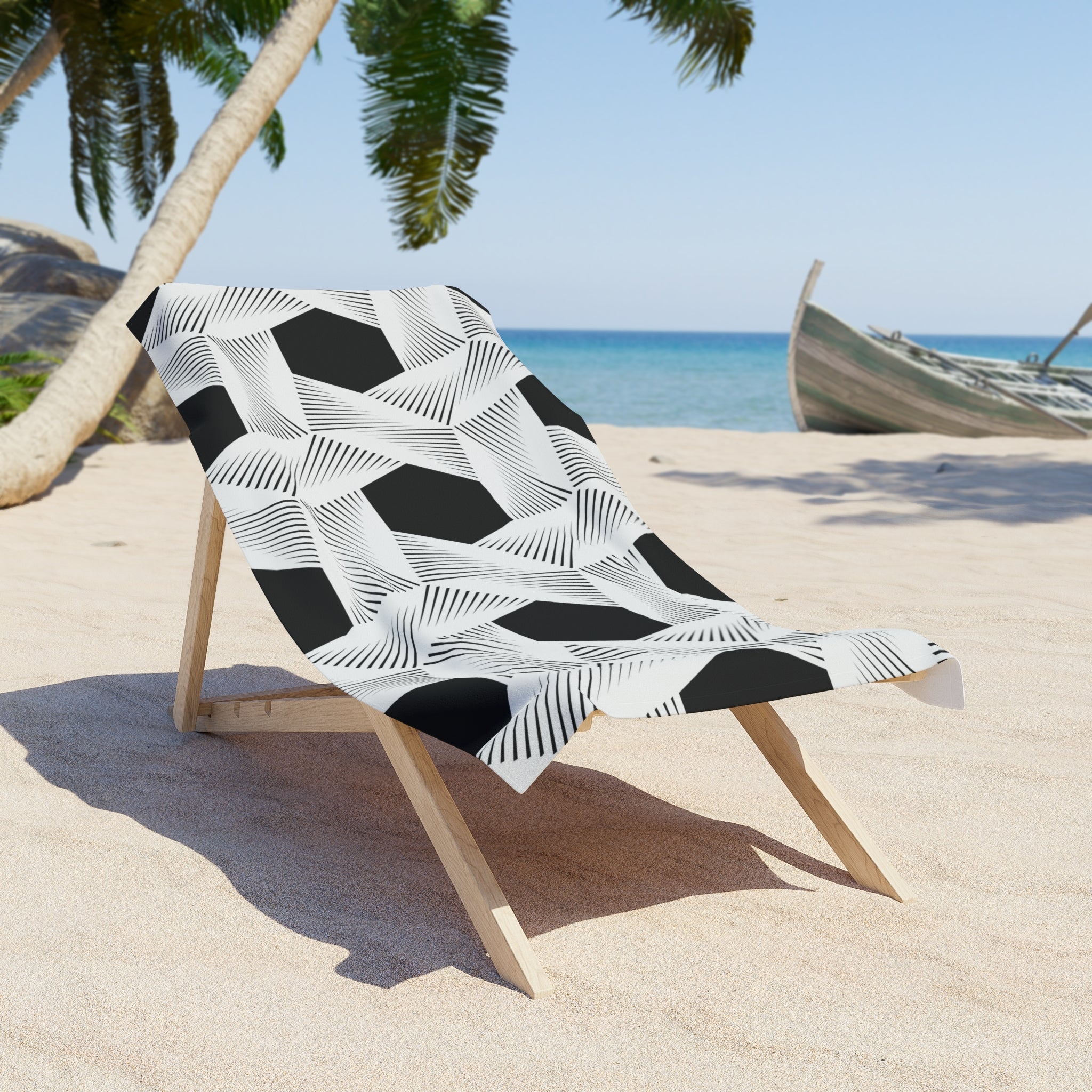 Art Deco Bath, Beach Towel | Black White Minimalist Geometric