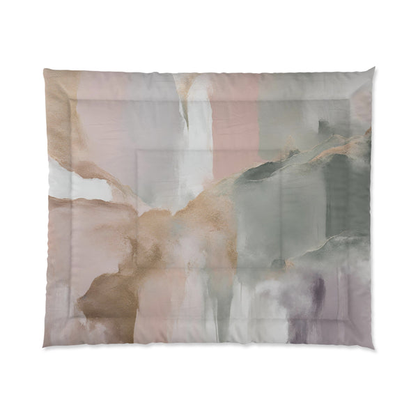 Abstract Ombre Comforter | Blush Pink, Sage Green, Muted Gold Beige