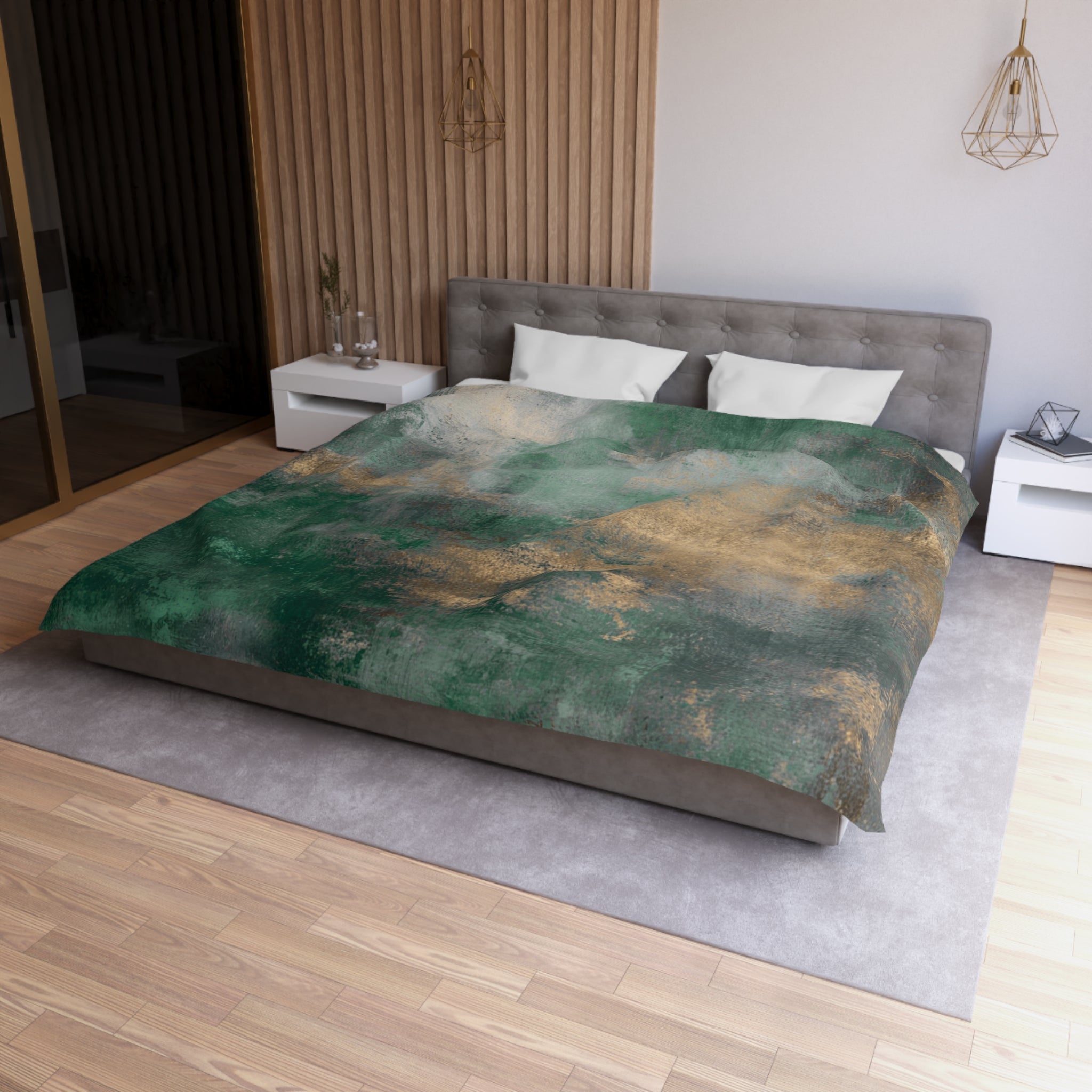 Abstract Duvet, Pillow Cover | Green Comforter, Modern Organic Bedroom Decor