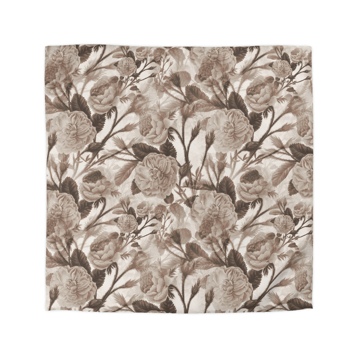 a repeating pattern of brown and white flowers and leaves, creating a visually appealing and intricate design.