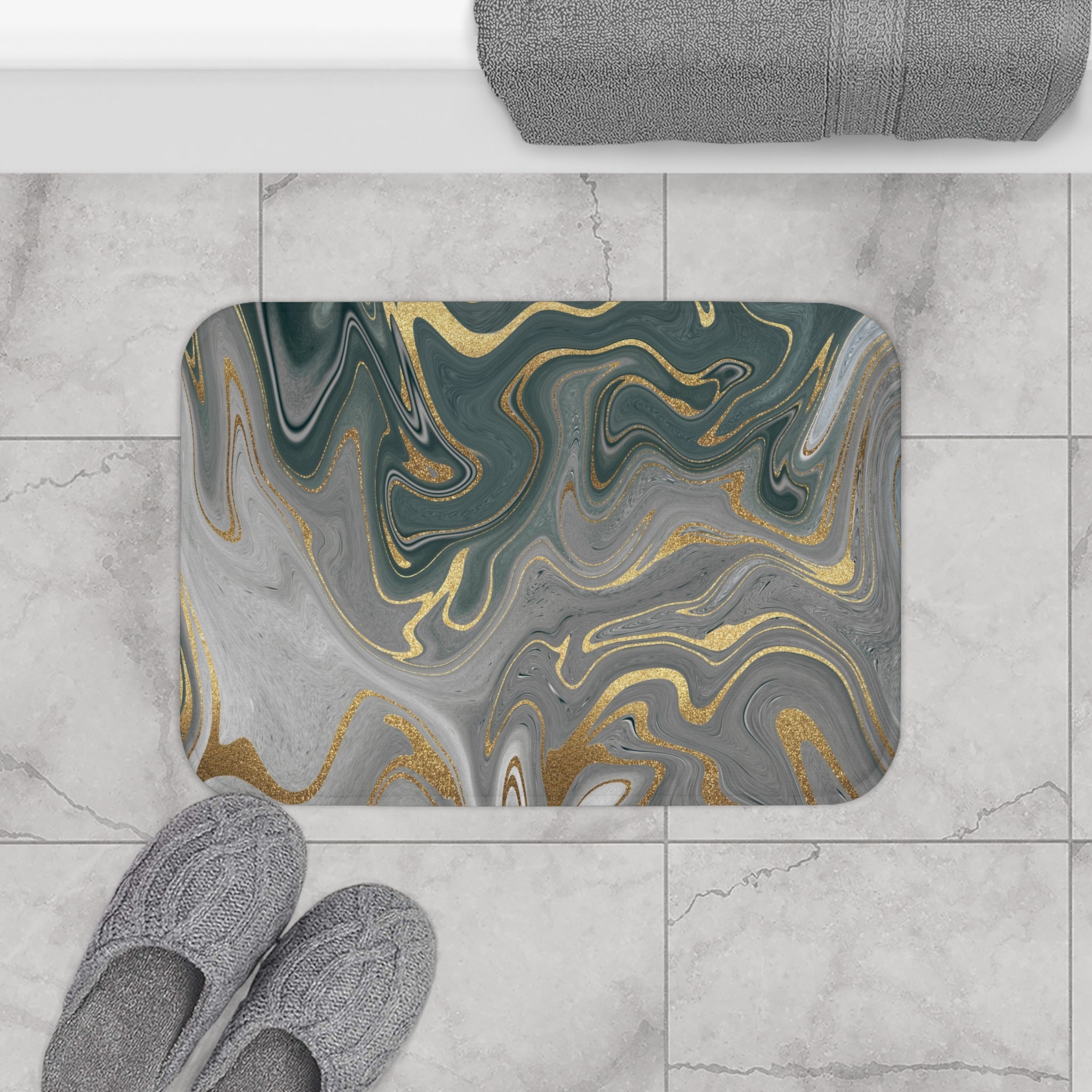 Marble Abstract Bath Mat | Grey Kitchen Mat