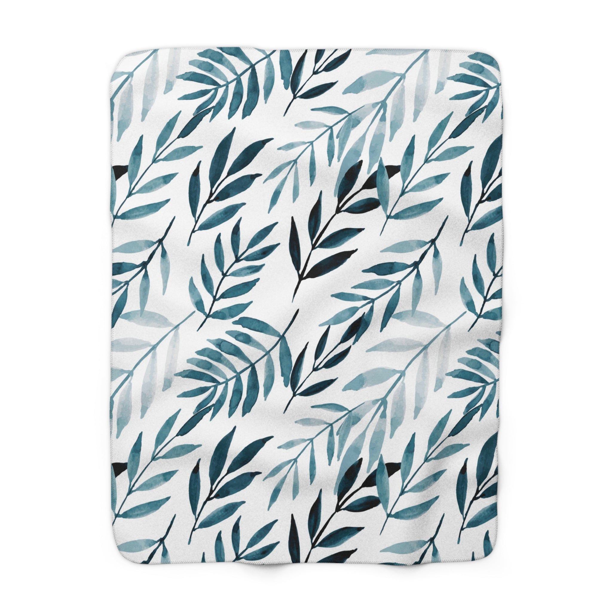 Comfy Accent Blanket | Floral White, Navy Denim Blue Leaves