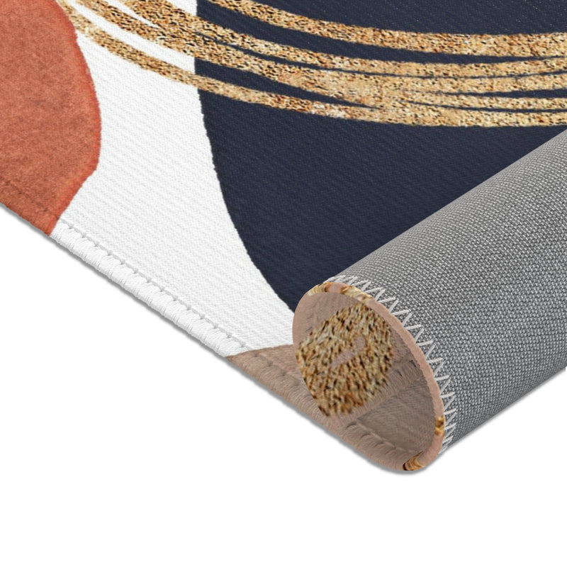 Abstract Chic Area Rug | Navy Blue, Burnt Orange, Gold