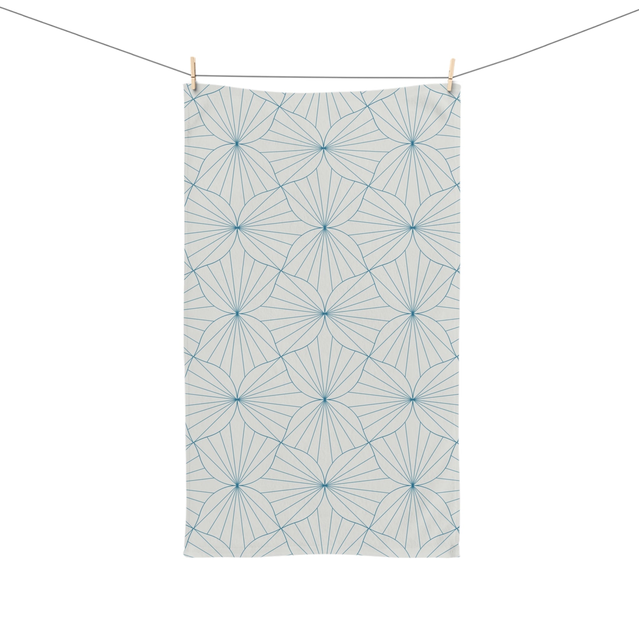 Boho Kitchen, Bath Hand Towel | Art Deco Geometric Blue Grey