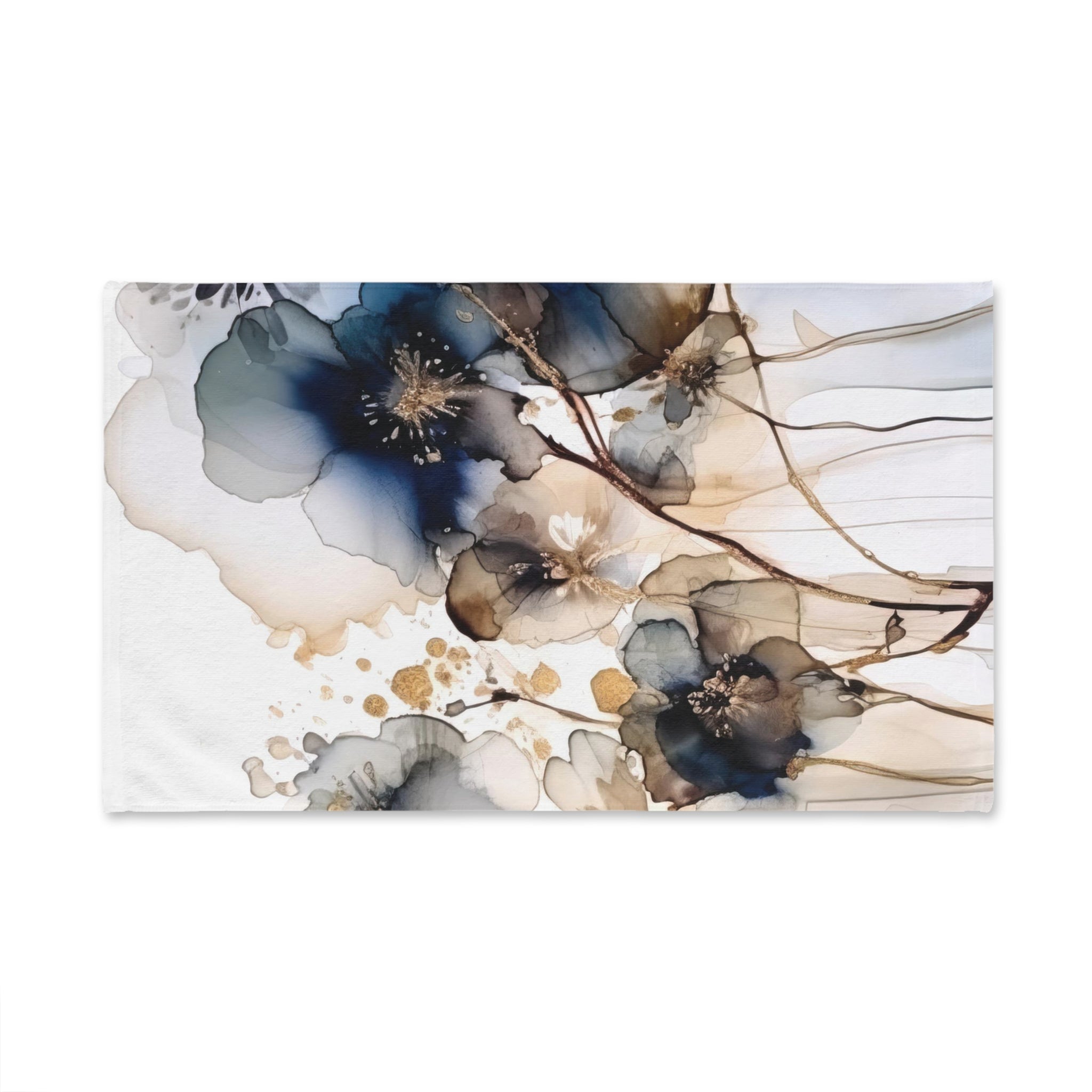 Abstract Floral Kitchen, Bath Hand Towel | Navy Blue, Beige Ombre