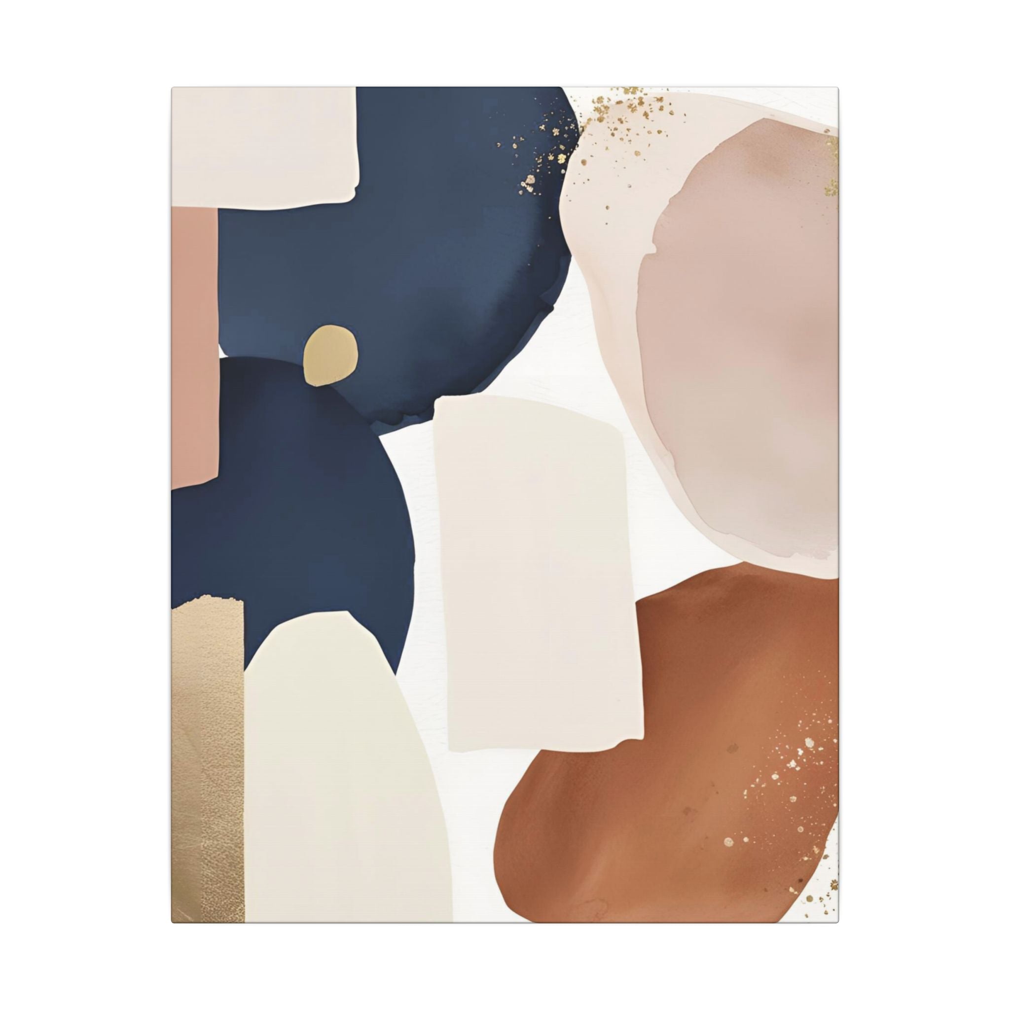 The image is an abstract art piece featuring a variety of colors and shapes, including shades of blue, pink, and brown.