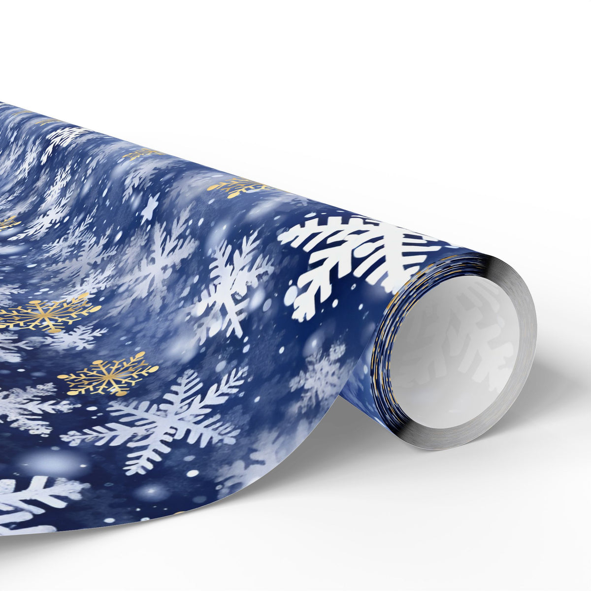 Navy Blue White Snowflake Winter Wrapping Paper, Gift Wrap